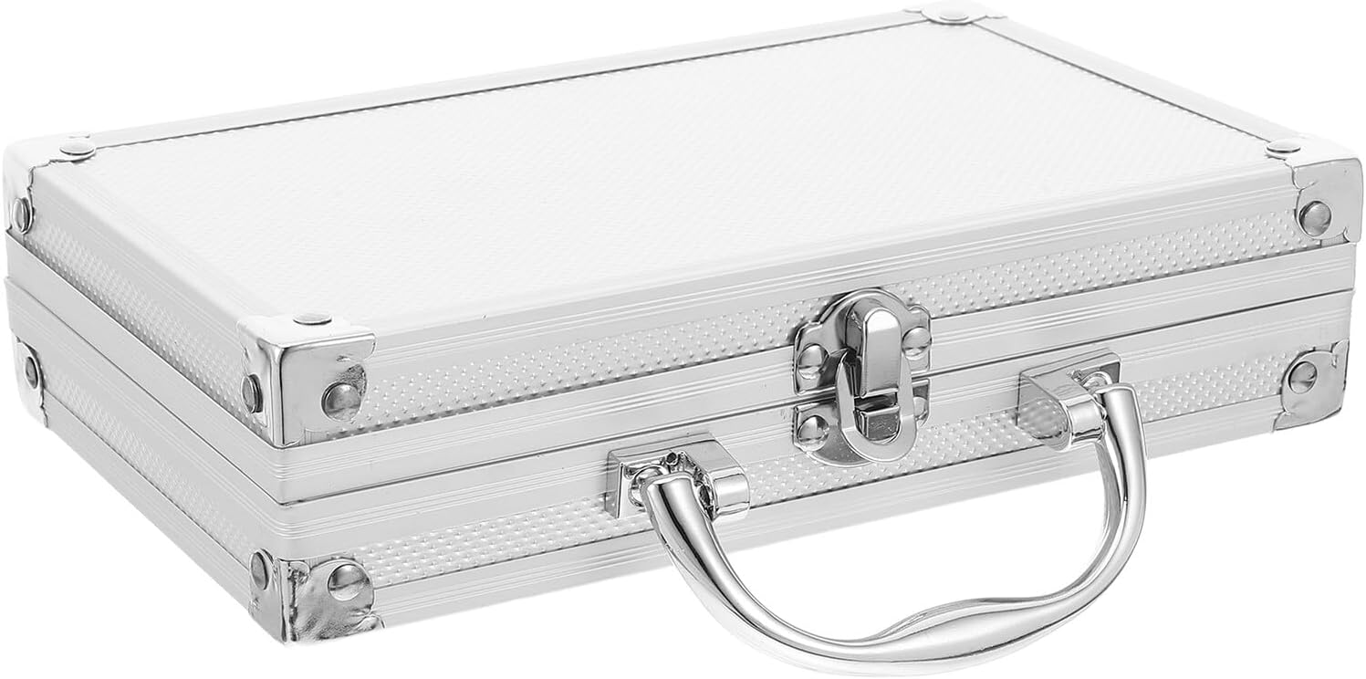 Coin Storage Case with 50 Metal Coin Holders and Aluminum Lid for Collectors Portable with Handle Compact for Collecting Supplies