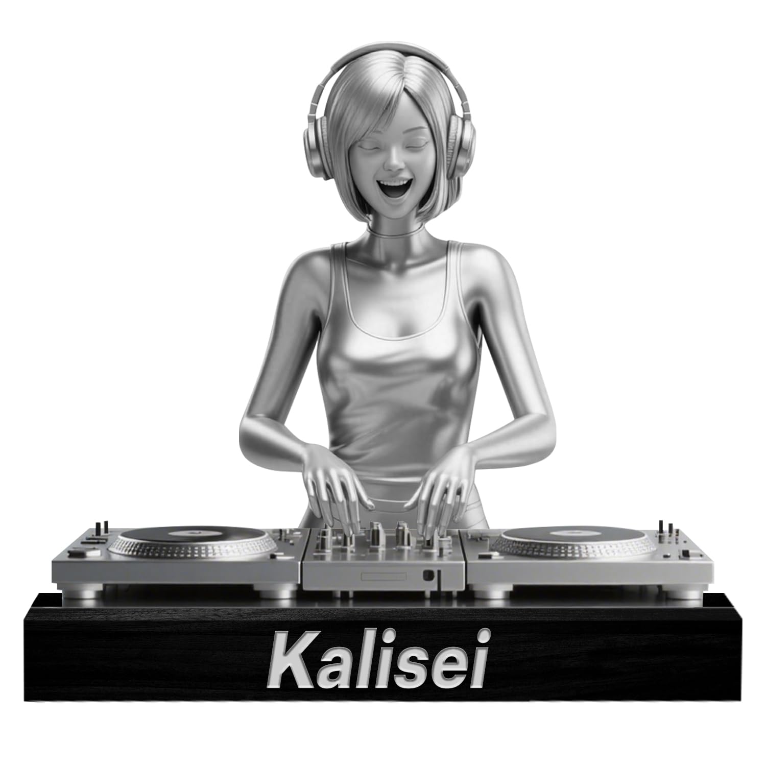 Personalized 2D Printing Acrylic Female DJ Player Desk Ornament Decoration Sign Plaque, Custom Name DJ Music Disc Player Mixer Turntable Decor Sign, Unique Gift for Music Lovers Christmas