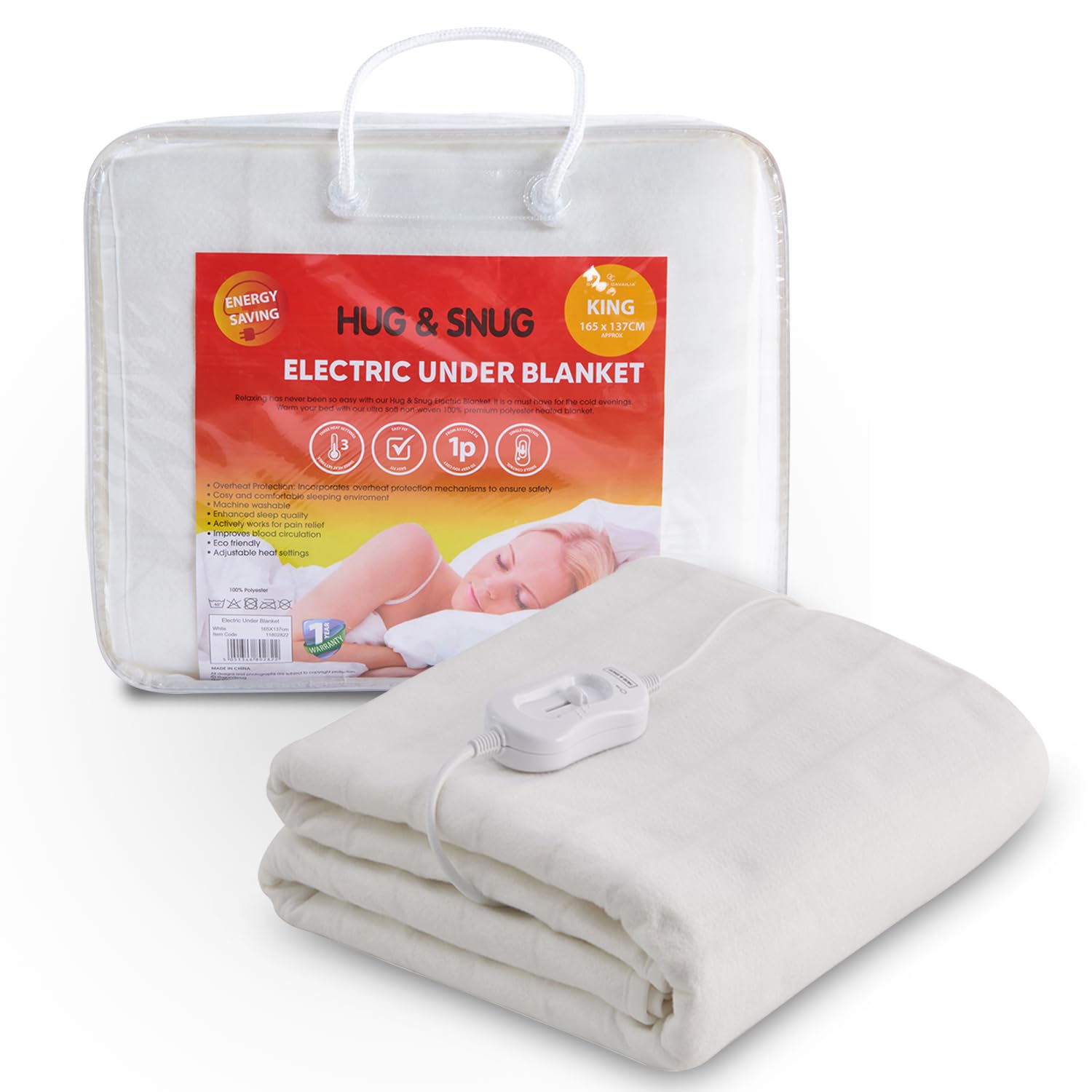 Electric Underblanket King Size With 3 Heat Settings 100% Polyester King-Size Electric Bla...