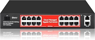 STEAMEMO 16 Port Gigabit PoE Switch, Smart Managed Gigabit Ethernet Switch, 16 PoE+ Ports@240W, Plug and Play, Vlan, Fanless, Desktop or Rackmount, Overload Protection w/ Port