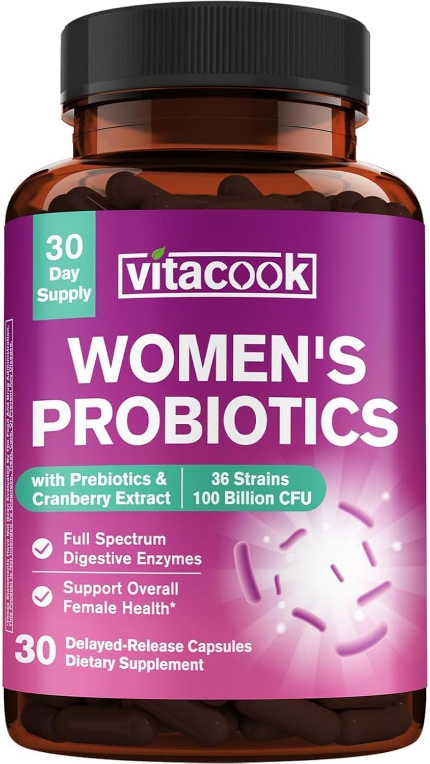 Probiotics for Women 100 Billion CFU 36 Strains, Women’s Probiotic with Prebiotics & Digestive Enzymes, Organic Cranberry, Boost Digestive, Vaginal & Urinary Health, 30 Vegan Caps