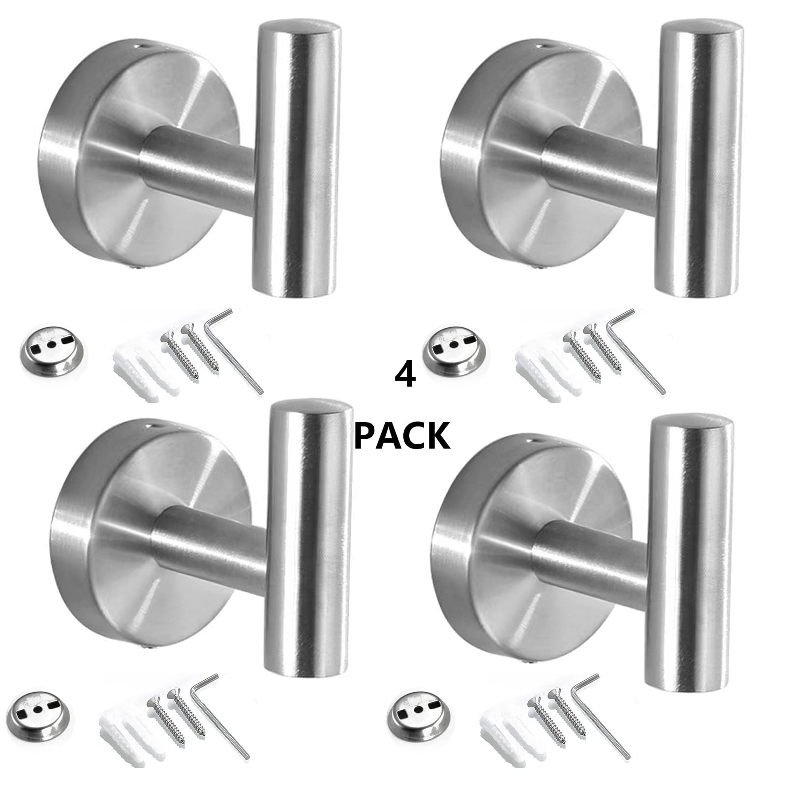 Towel Holder Wall Mounted ，Bathroom Towel Robe Hook，Shower Kitchen Wall Hanging Hooks Wall Mount SUS 304 Stainless Steel (sliver 4)