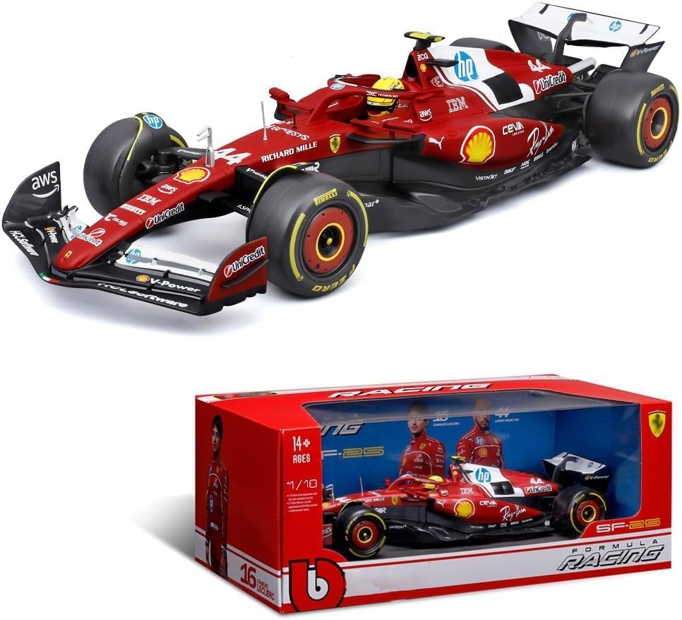 Diecast Model Car Compatible for Ferrari Racing F1 2025 SF-25#44 Lewis Hamilton Formula 1 1:18 Scale Bburago 18-16816LH