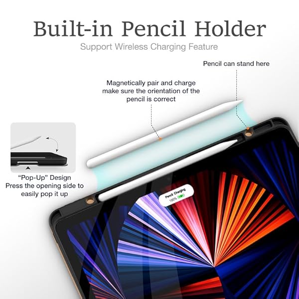 Premium PU Leather Folio Cover for iPad Pro 12.9 Inch M2 3rd/4th/5th/6th Generation, Multi‑Angle Stand with Pencil Holder & Card Pocket, Auto Wake/Sleep Slim Protective Tablet Case, Black by OPAKIT - Image 4