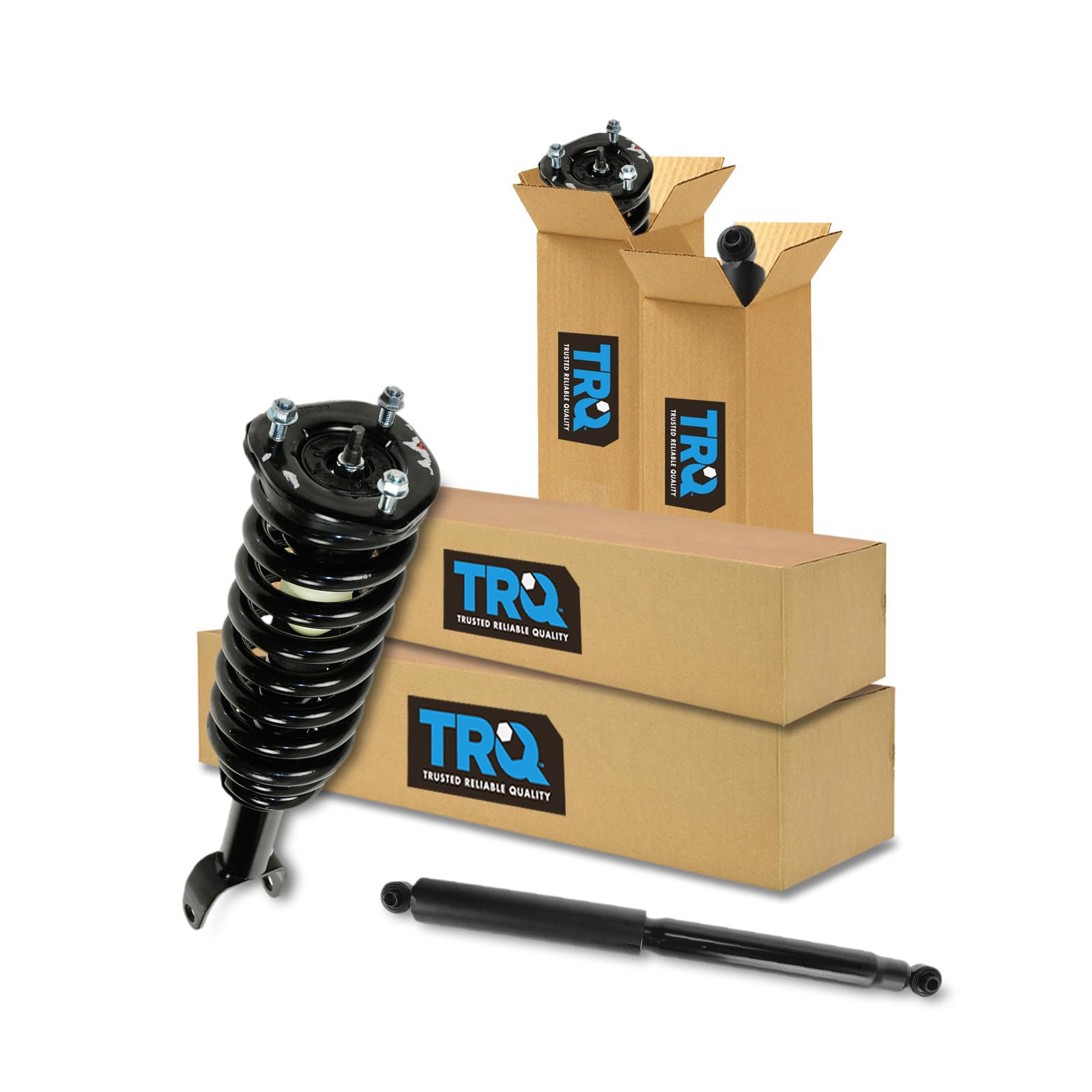 TRQ Front and Rear Complete Strut Assembly &amp; Shock Absorber Kit Complete Strut &amp; Coil Spring Assembly Compatible with 2005-2009 Dodge Dakota 2006-2009 Mitsubishi Raider
