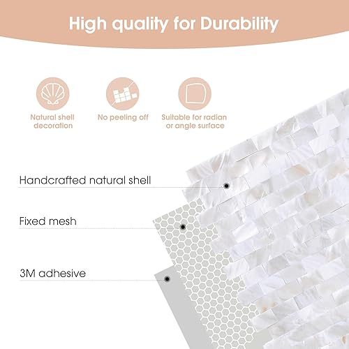 Miniatura 4 de 1 - Lámina de azulejos de conchas de perla para despegar y pegar, protector contra salpicaduras adhesivo para cocina, baño, dormitorio (30 cm X 30