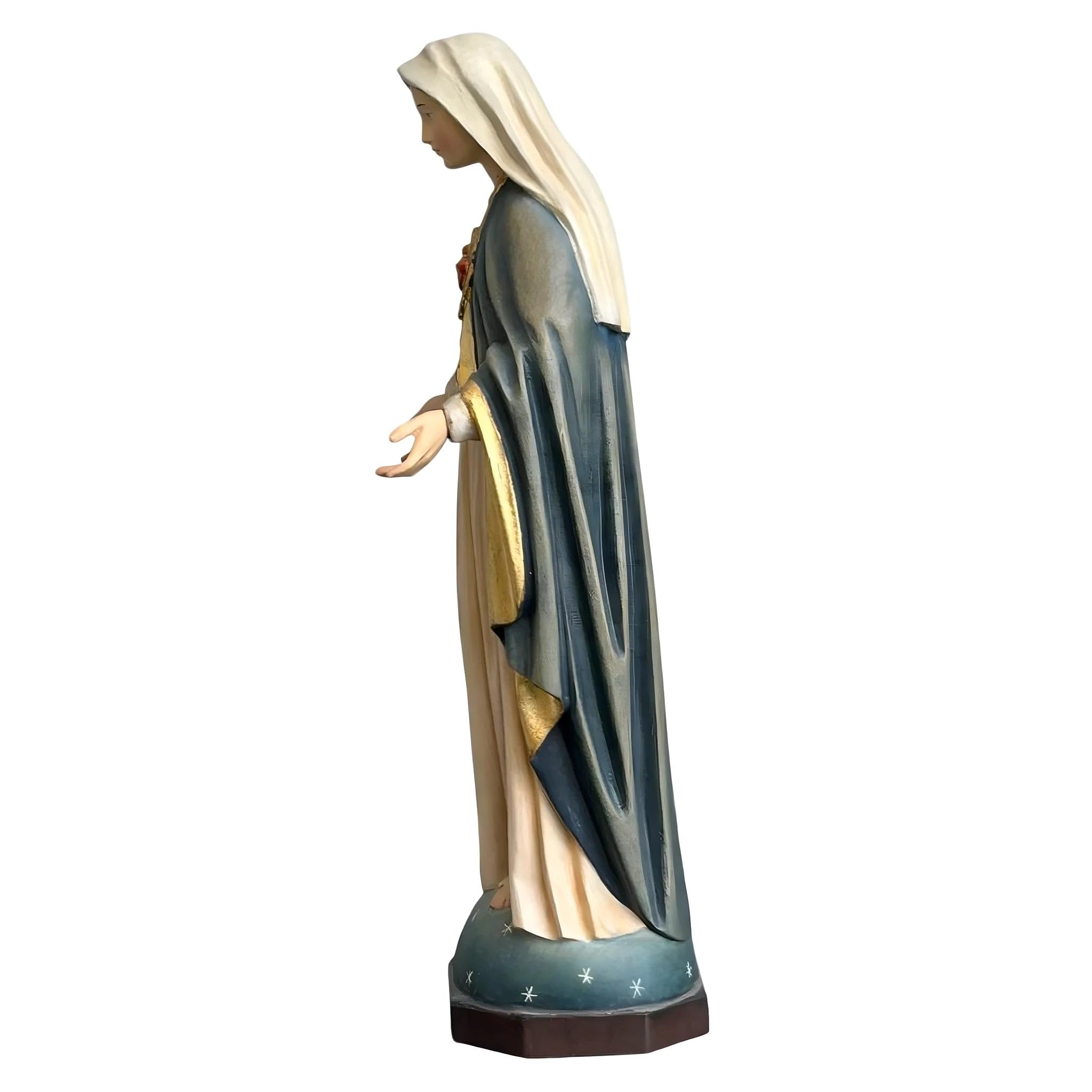 Dolfi | Święte Serce Maryi z drewna 60 cm | Ręcznie barwione drewno w Val Gardena | Figurka szopki