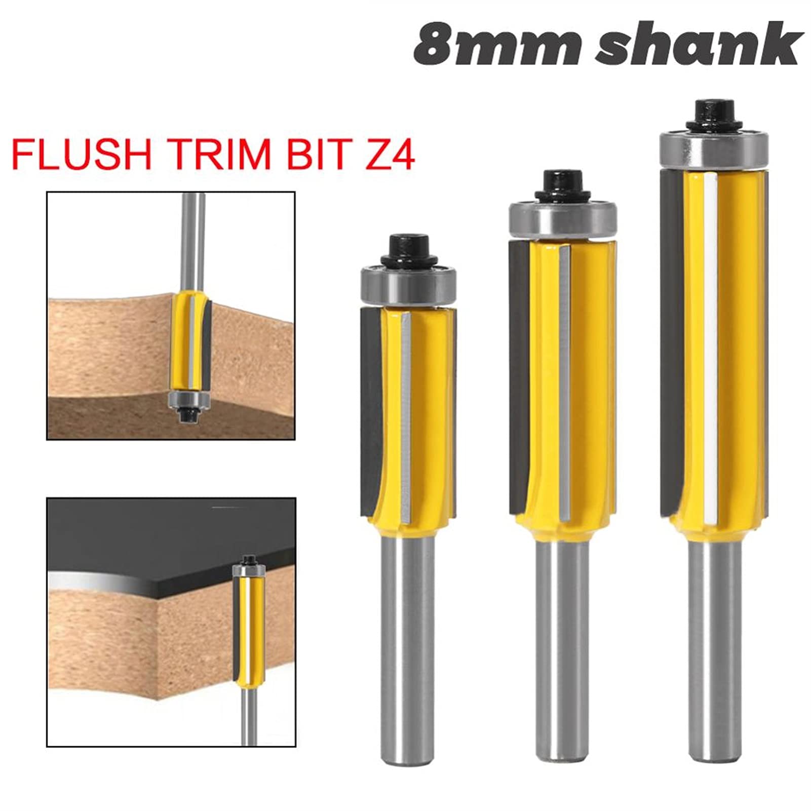 1/3 pc 8mm Router Krzywa Frezarka do drewna Frezy do obróbki drewna Frezy trzpieniowe JIYAMI'EN EL (Size : 3PCS)