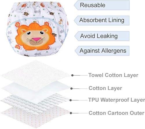 Miniatura 4 de Pantalones de entrenamiento de algodón reutilizables para bebés, unisex, ropa interior impermeable transpirable para niños, paquete de 6 unidades