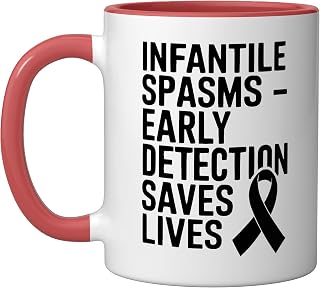 Infantile Spasms Awareness Ribbon Epilepsy Purple Ribbon Ceramic Mug, Red/White