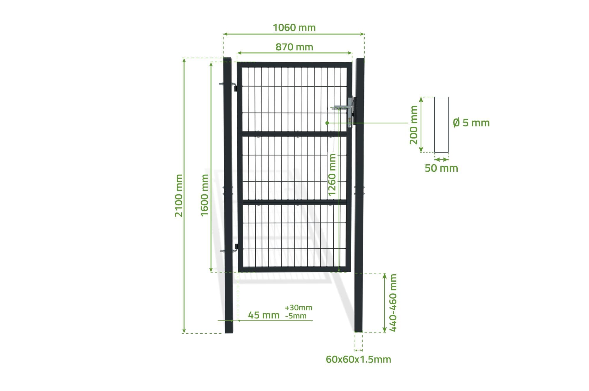 Casanoov - Portillon Grillagé RAZO Acier Galvanisé - 87 x 160 cm - 0,87 m x 1,6 m 1,39 m² - Gris Anthracite RAL 7016 - Mailles 50 x 200 mm - Poteaux Carrés 60 x 60 mm - Kit Complet