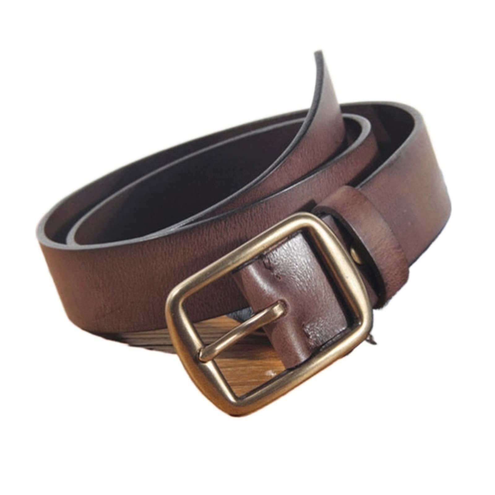 Solid Cowhide Leather Belt Casual Brass Pin Buckle Belts for Men
