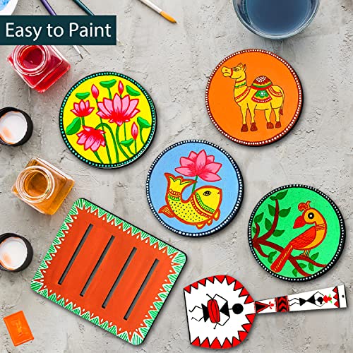 Image of Madhubani Art Kit,Pre Marked Tea Coaster with Spatula for Painting,Birthday Gifts for Girls 9-12, Art kit for Adults,Coaster with Spatula Kit - 07