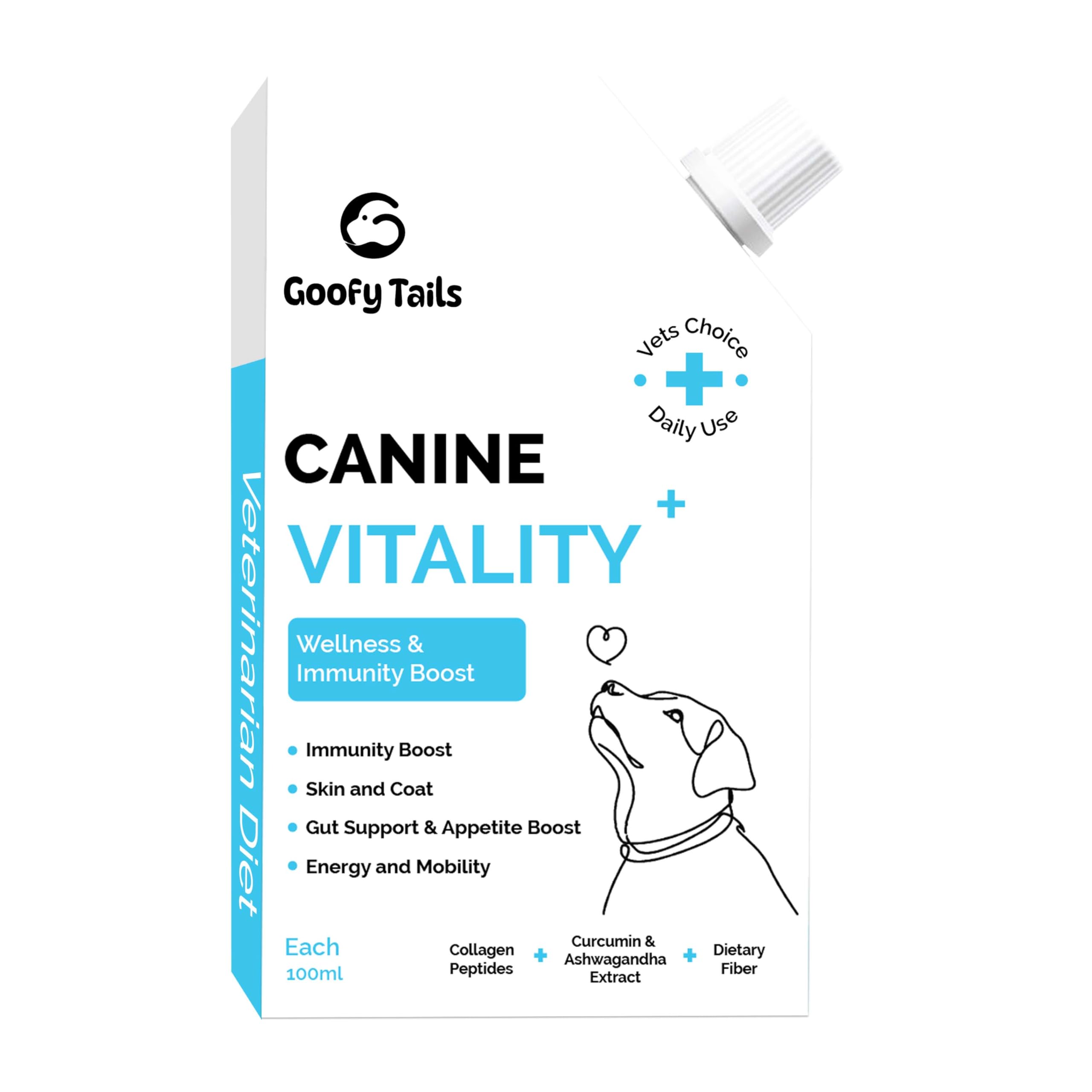 Goofy Tails Canine Vitality+ (100Mlx5Pack) Dog Immuity Booster, Dog Coat Supplement, Gut Supplement, Boosted with Curcuminoids, Ashwagandha, Prebiotics & Collagen for Dogs-image-12