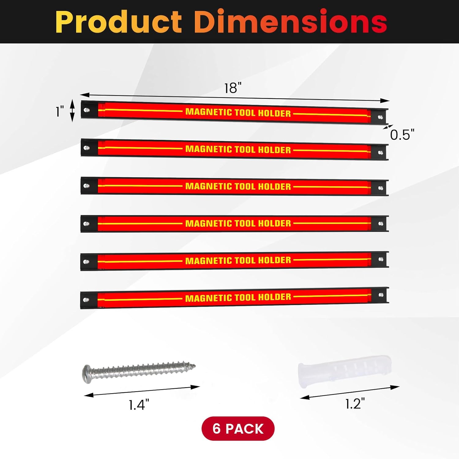 Goplus 6PCS 18" Magnetic Tool Holder, Wall Mounted 176LBS Capacity Magnetic Tool Organizer, Heavy Duty Metal Tool Rack, Tool Magnet Bar, Magnetic Tool Holder Strip for Garage Workshop