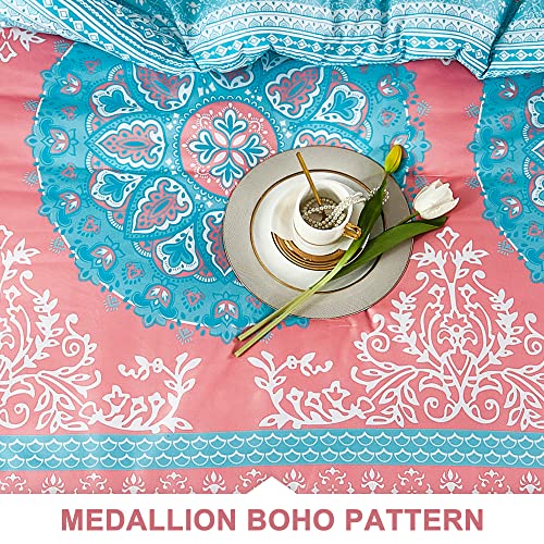 Andency Boho Mandala Striped Comforter Full Size, 3 Pieces Bohemian Coral Aqua Lightweight Fluffy Bedding Comforter Set For Full Bed, Colorful Soft Vintage Elegant Microfiber Bed Set For All Seasons #TOP3