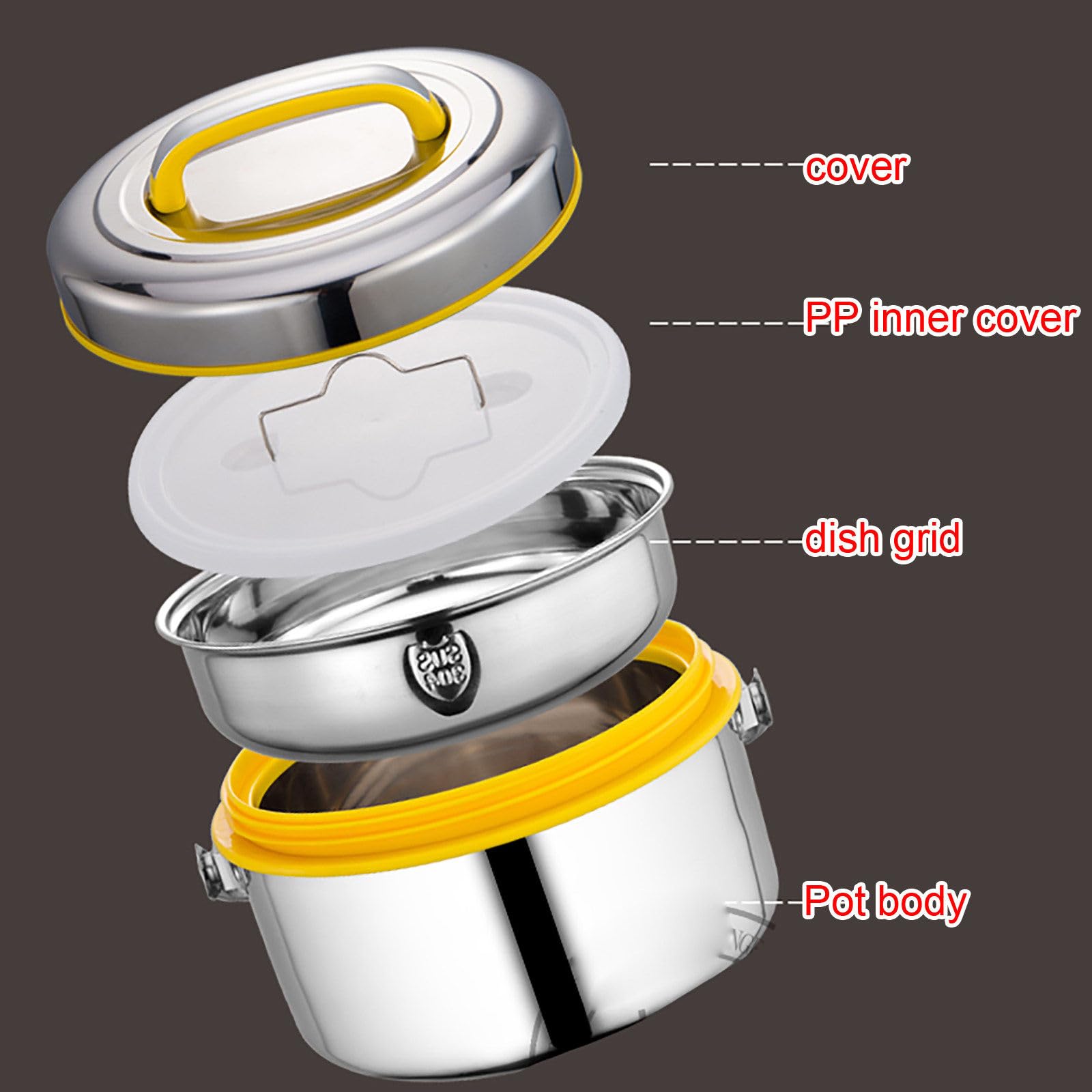 Fiambrera térmica de grado alimenticio (2,5 l/3 l/4 l), diámetro grande (21 cm), recipiente de acero para alimentos calientes, diseño de asa y diseño en capas, para la escuela, la oficina, los picni