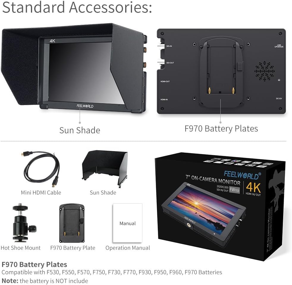 Image of FEELWORLD FW703 7 inch 3G SDI 4K HDMI DSLR Monitor Video Assist Peaking Focus IPS Full HD 1920x1200