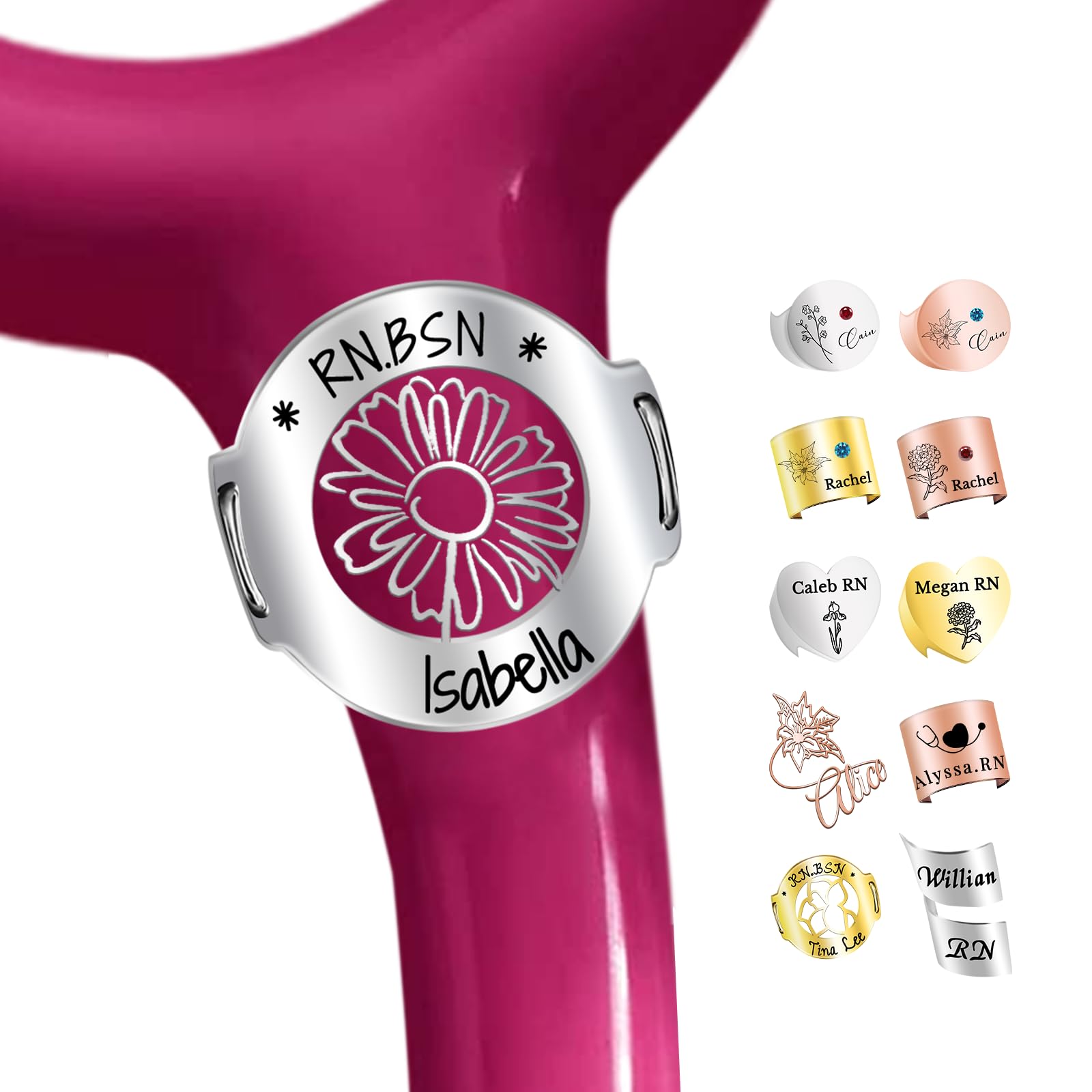 Stethoscope Name Tag Personalized Custom Stethoscope Charms with ID Tag Accessories Engraved Name Birthflower Gift for Nurse Doctor Medical Assistant