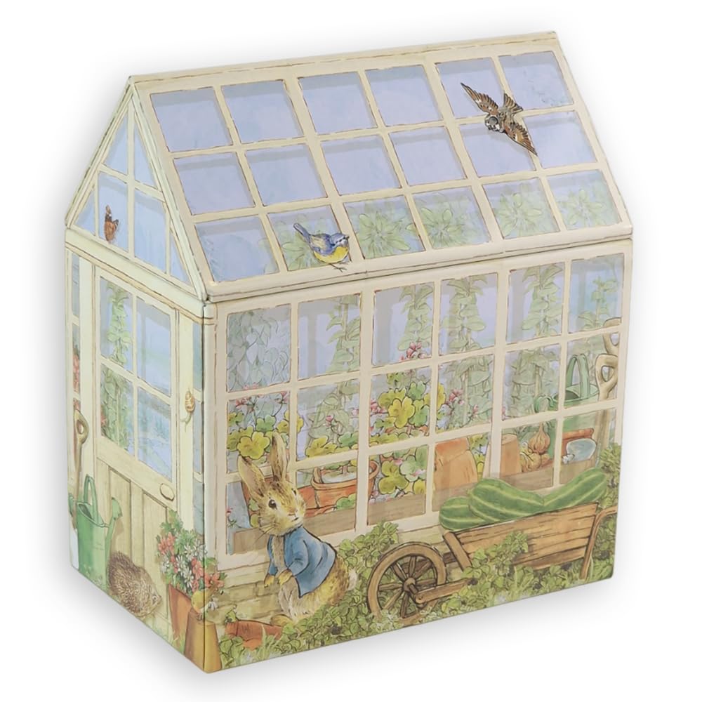 That's Crackers! Peter Rabbit Tin | Lush Greenhouse Shaped Scene | 13.5cm | Gift Idea