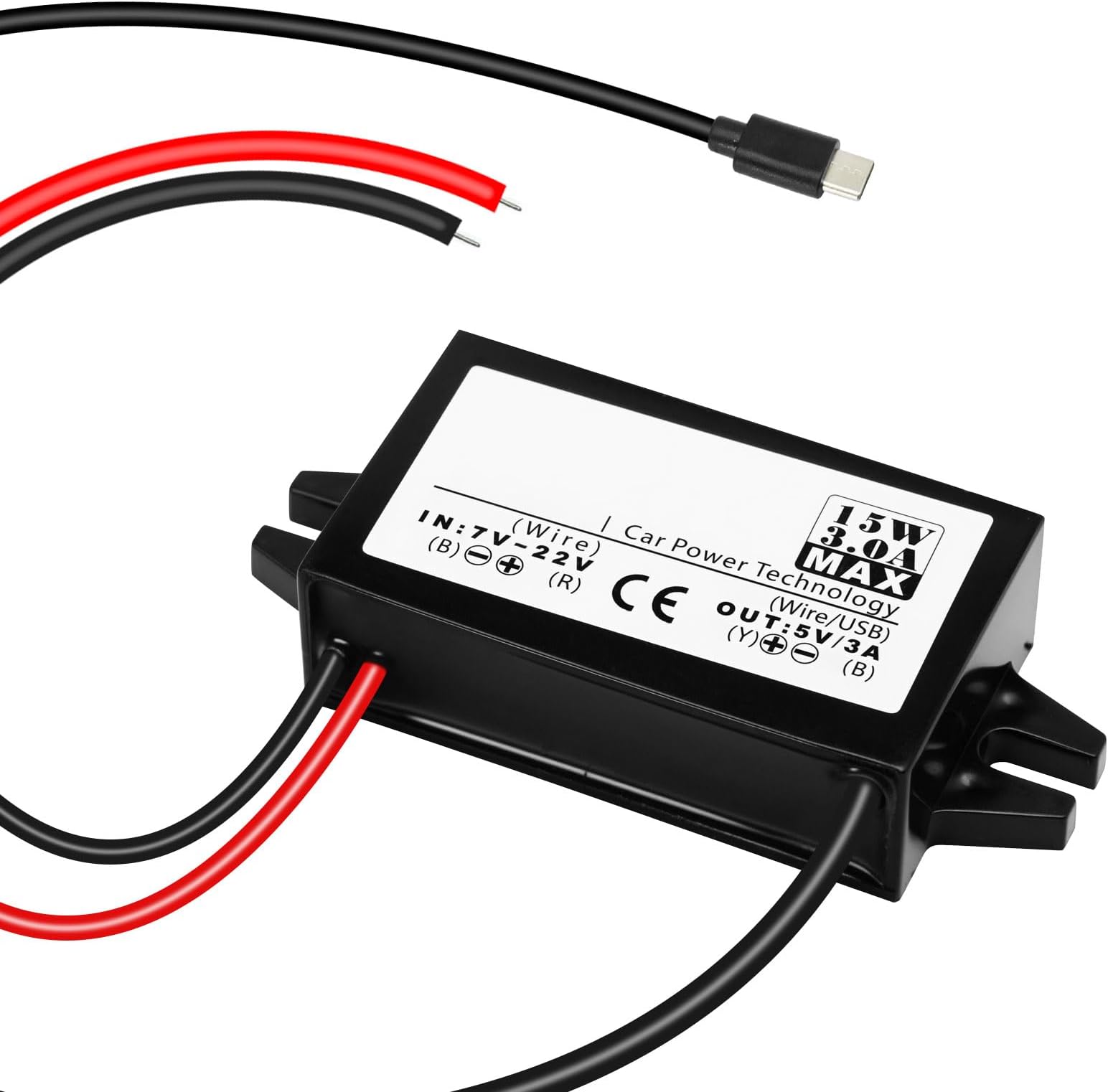 DC 12V to 5V 3A Voltage Converter, DC-DC Step-Down Converter USB-C Waterproof Step-Down Power Supply Module, Buck Converter Power Supply Converter Compatible with Raspberry Pi 4, Cellphone
