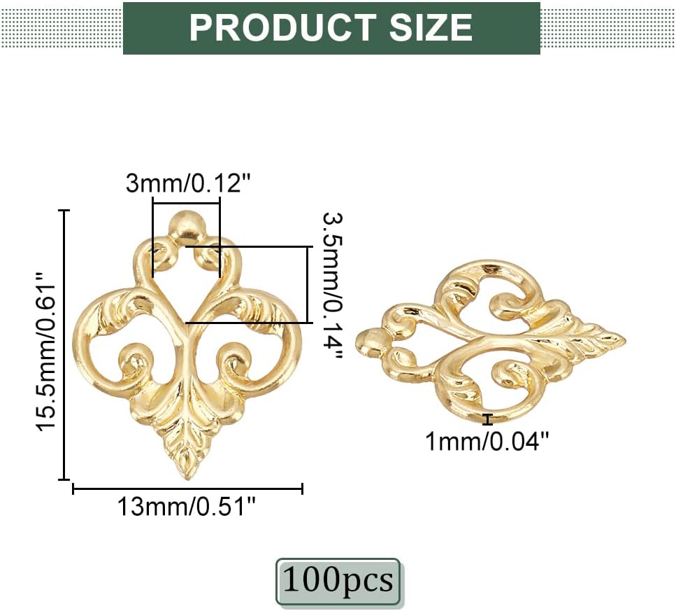 DICOSMETIC 100Pcs Filigree Flower Charms Filigree Wrap Charm Pendant Connectors Stainless Steel Chandelier Charm Vintage Rhombus Flower Charms Metal Hollow Embellishment for DIY Hairpin Jewelry Making - Image 2