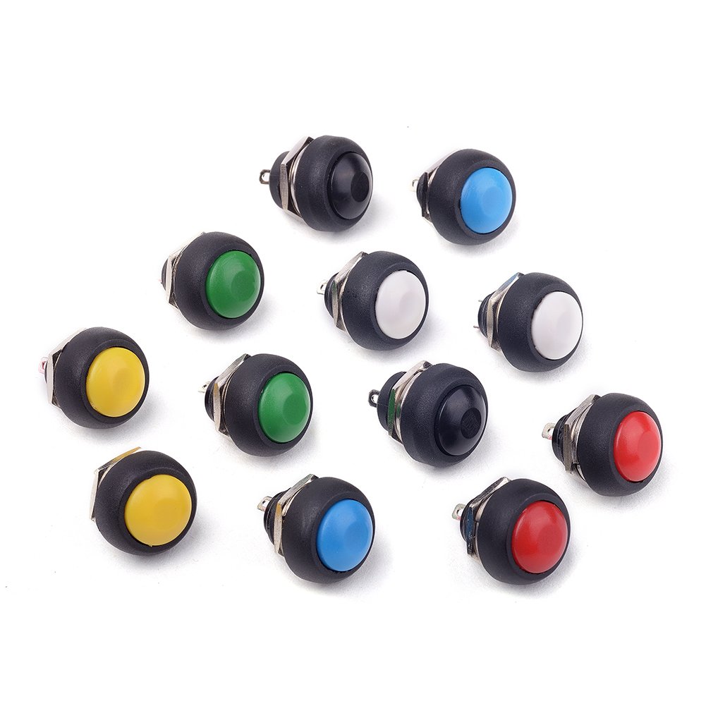 12Pcs 12mm Waterproof Momentary On Off Reset Push Button Switch Mini Round Switch 6 Colors(Pack of 12) CYT1088