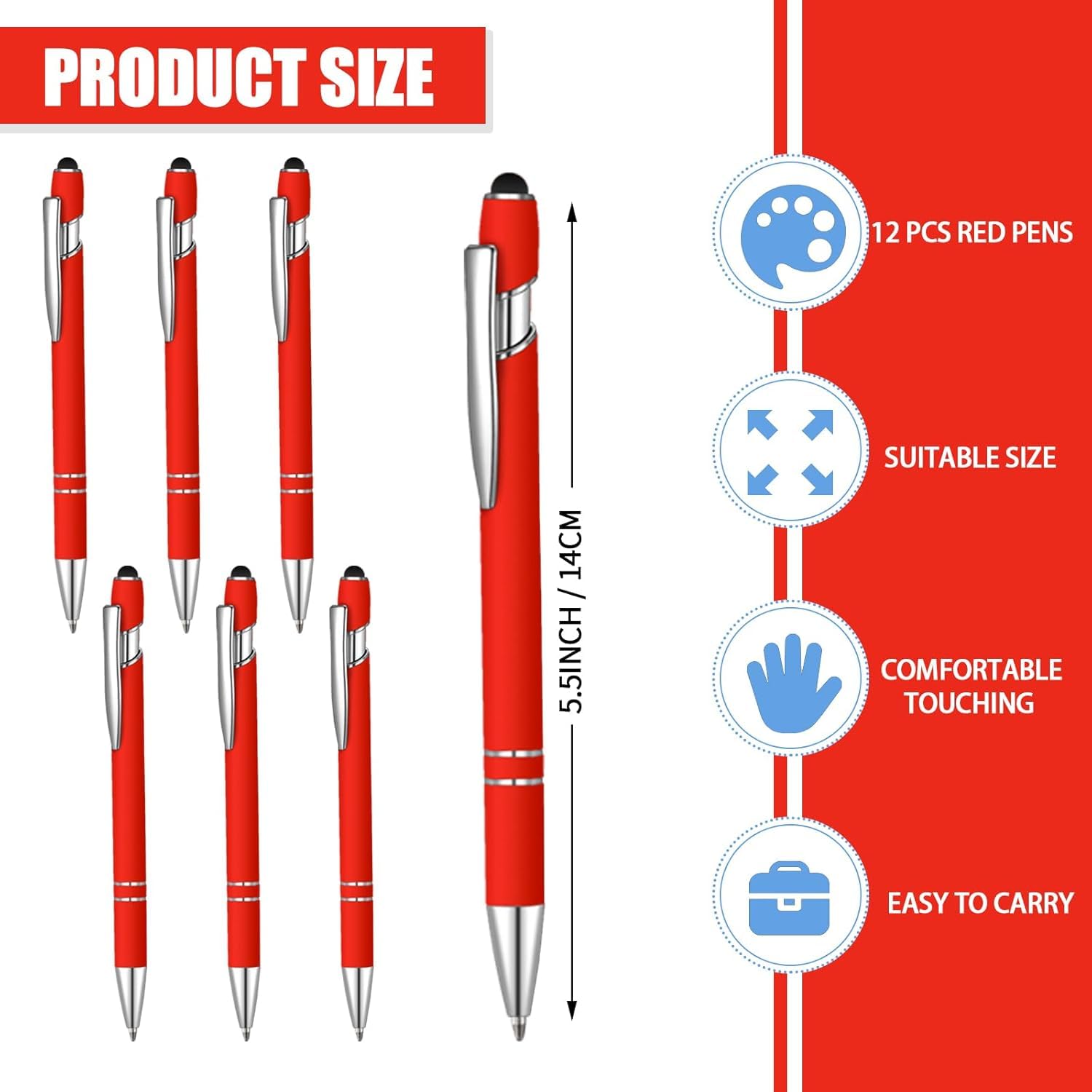 Lot de 50 stylos à bille bleus avec stylet 2 en 1 pour écrans tactiles, stylo de remerciement 2 en 1 pour collègues, collègues, bureau (rouge)