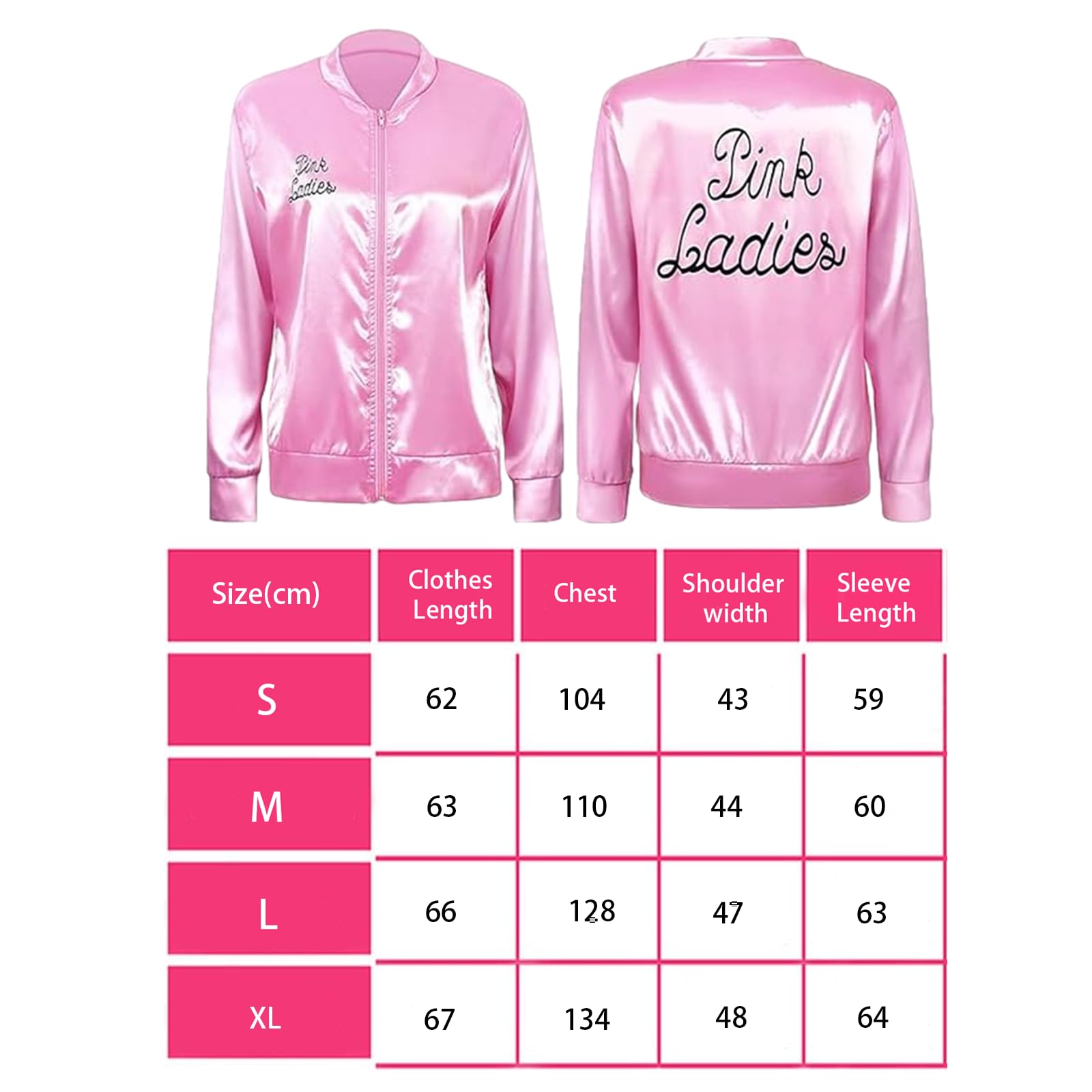 GWAWG Pink Ladies Jacket Grease Fancy Dress Women,Lady Jackets Adults with 1950s Accessories,50s Ladys Pink Satin Jacket for Women Halloween Christmas Carnival 80s Party - 4