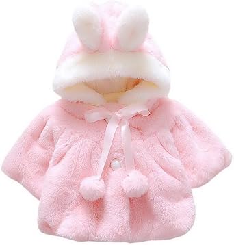 Happy Cherry Baby Girls Fur Warm Coat Cloak Overcoat Hoodies Cute Outdoor Suit