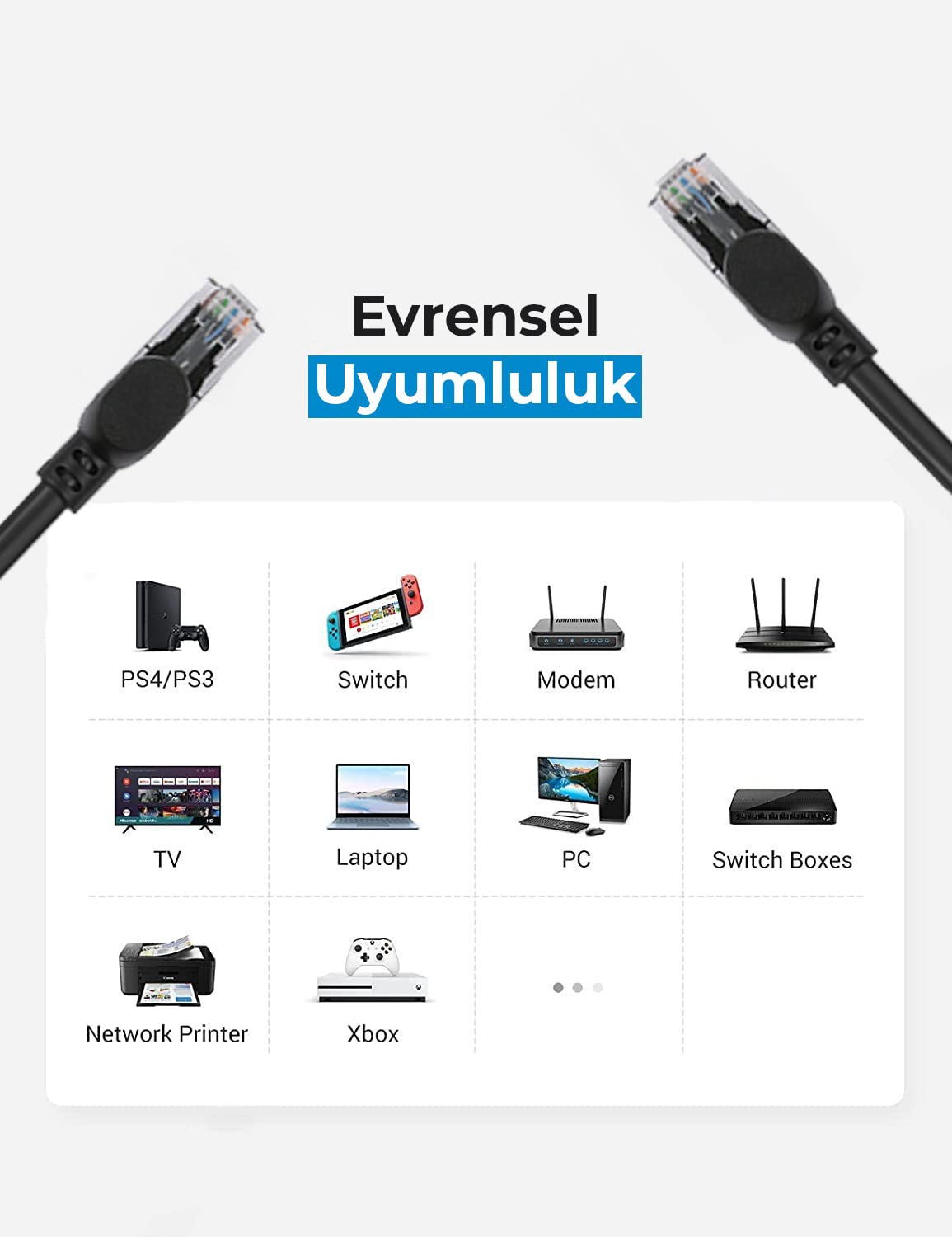 Bix CAT 6A Ethernet Kablosu 10Gbps Veri Aktarımı 500Mhz Bant Genişliği STP Kablo PVC Kaplama PS5 Xbox One Switch Modem Yönlendirici vb. İle Uyumlu 3 Metre