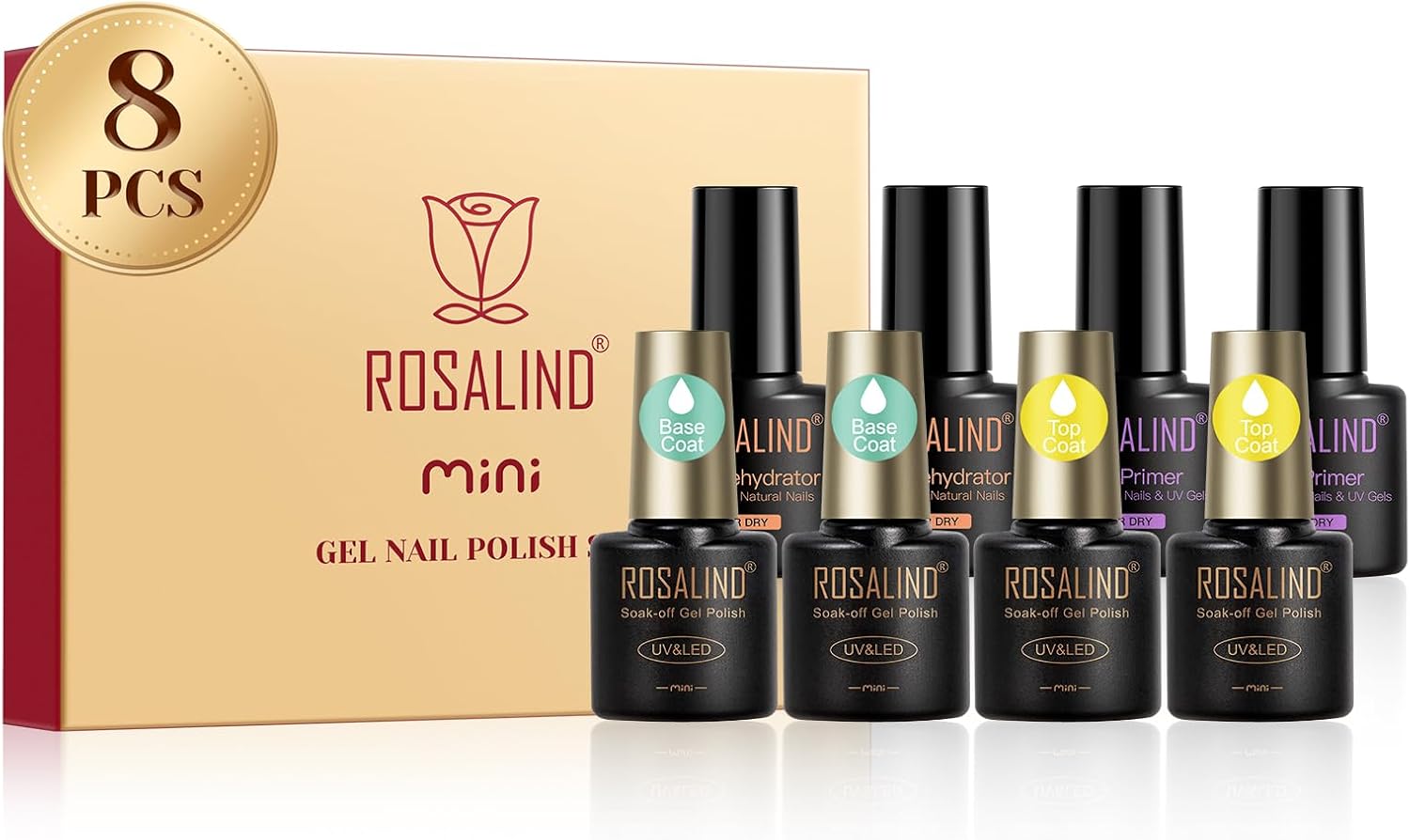 top, base, deshidratador, primer Rosalind para uñas