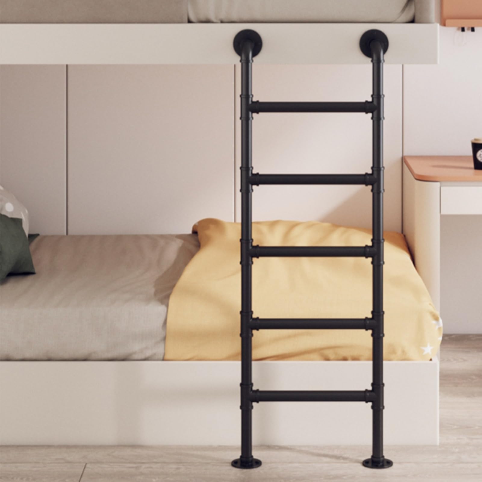 Escalera de metal negra para literas y altillos de interior ajustable 1