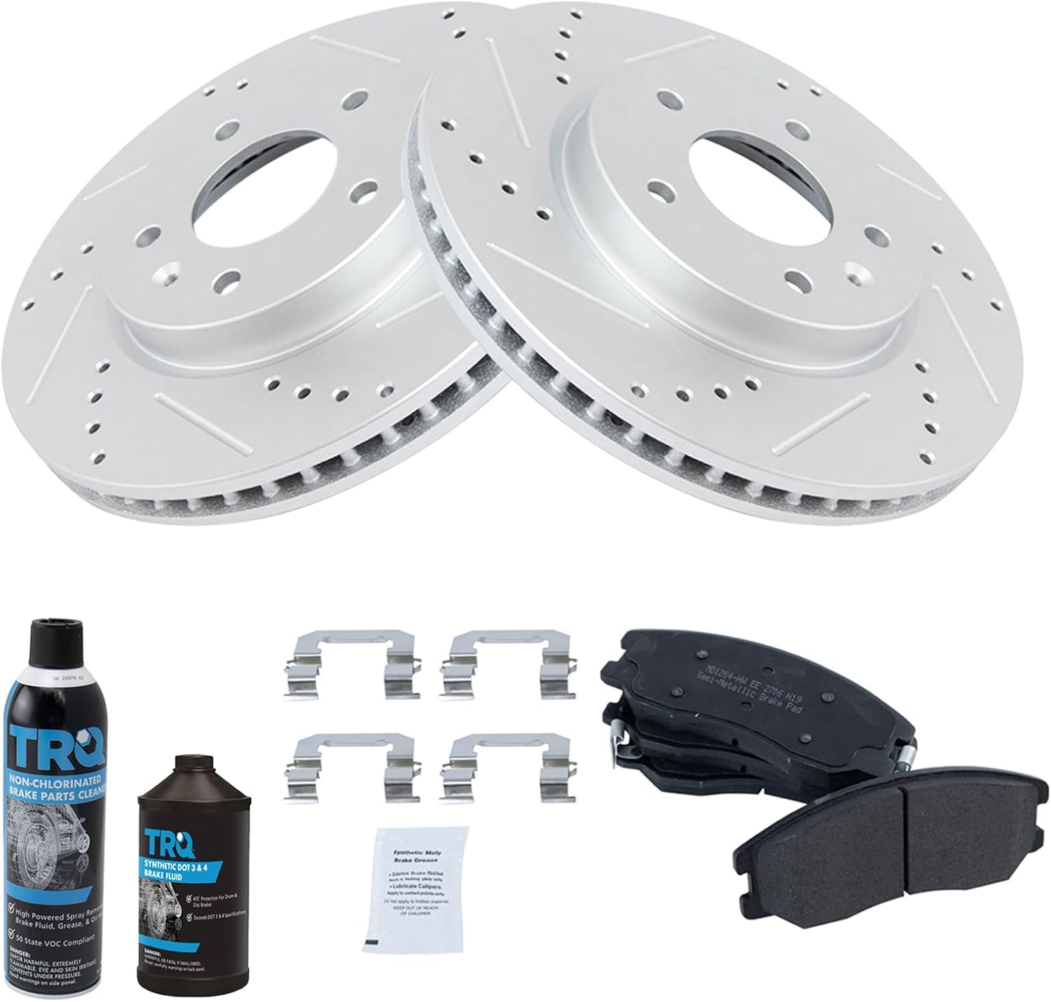 TRQ Front Brake Pad & Rotor Kit Performance Semi-Metallic Premium G-Coated Slotted X Drilled Compatible with 12-15 Captiva Sport 07-09 Equinox Torrent 08-10 Vue XL-7