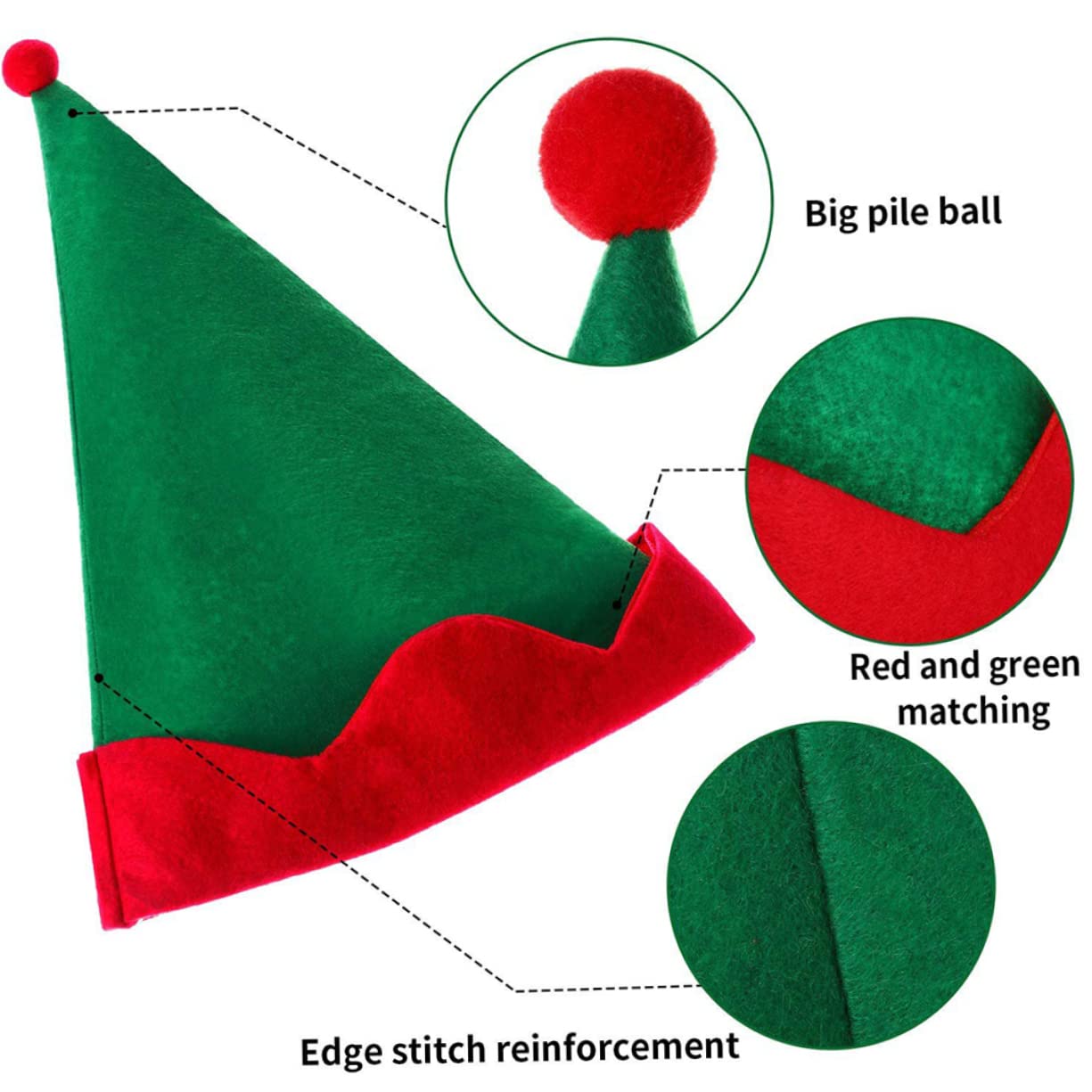 Cabilock 12 Piezas Sombrero Puntiagudo Élfico Accesorios Rojos Duende Sombreros De Elfo De Fieltro Verde Accesorio De Disfraz De Navidad Diademas a Granel Ropa Hombre Satín Silla Alta Jesús