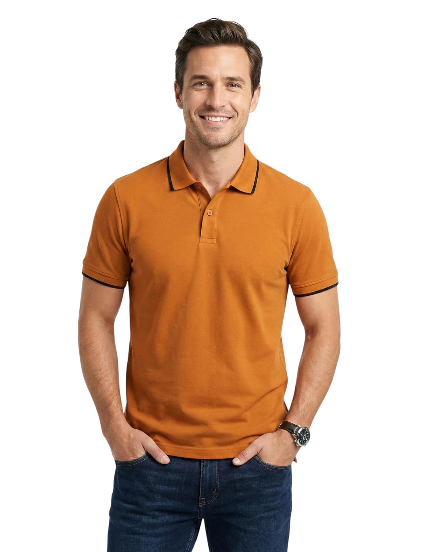 sorao Casual Polo Men's T-Shirt Collared Neck Half Sleeves Amber| Stretchable Cotton Rich Solid | Available in Plus Sizes | Amber Color-picture-32