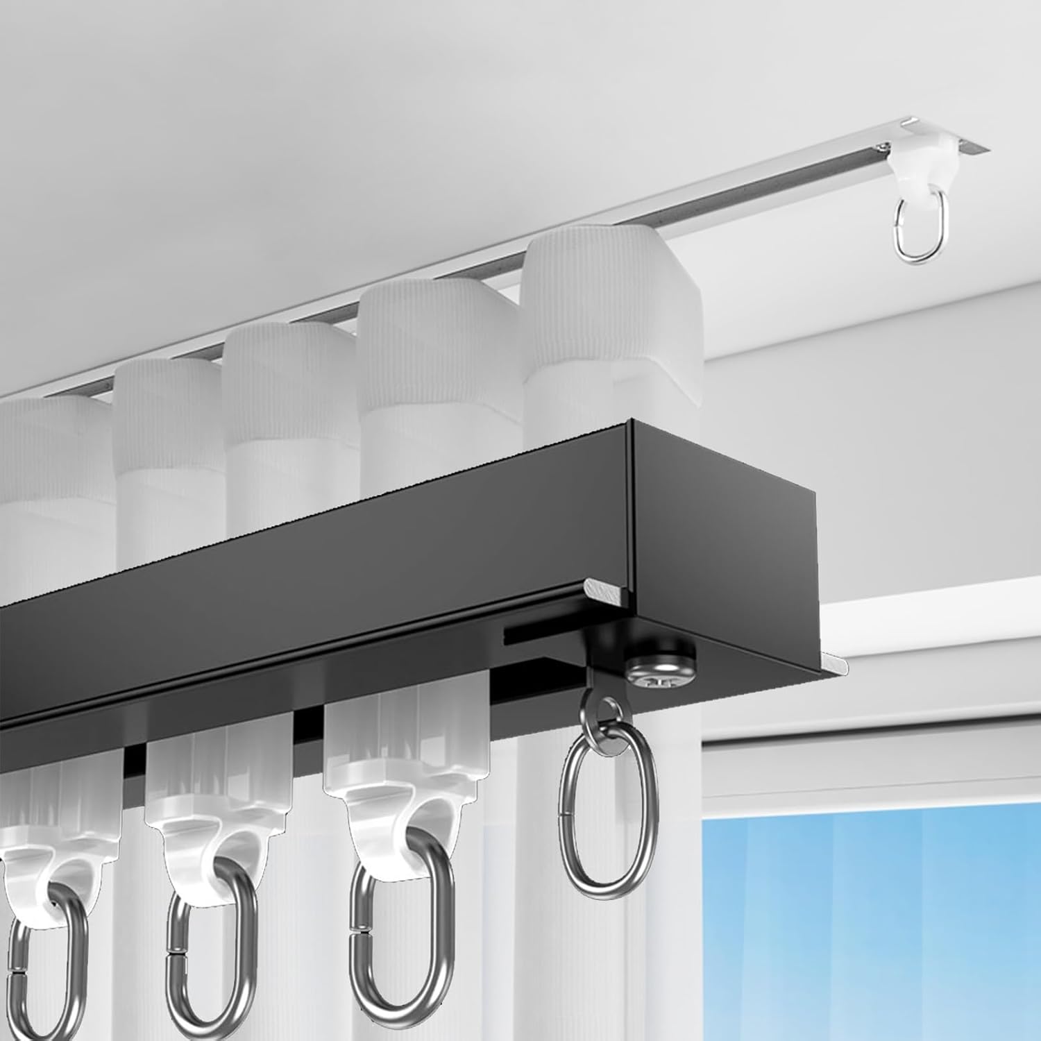 Aluminum Ceiling Track for Recessed Room Dividers, 100-600 cm Adjustable Silent Curtain Rail Set, Complete with Mounting Hardware (White, 440 cm / 14.4 ft)