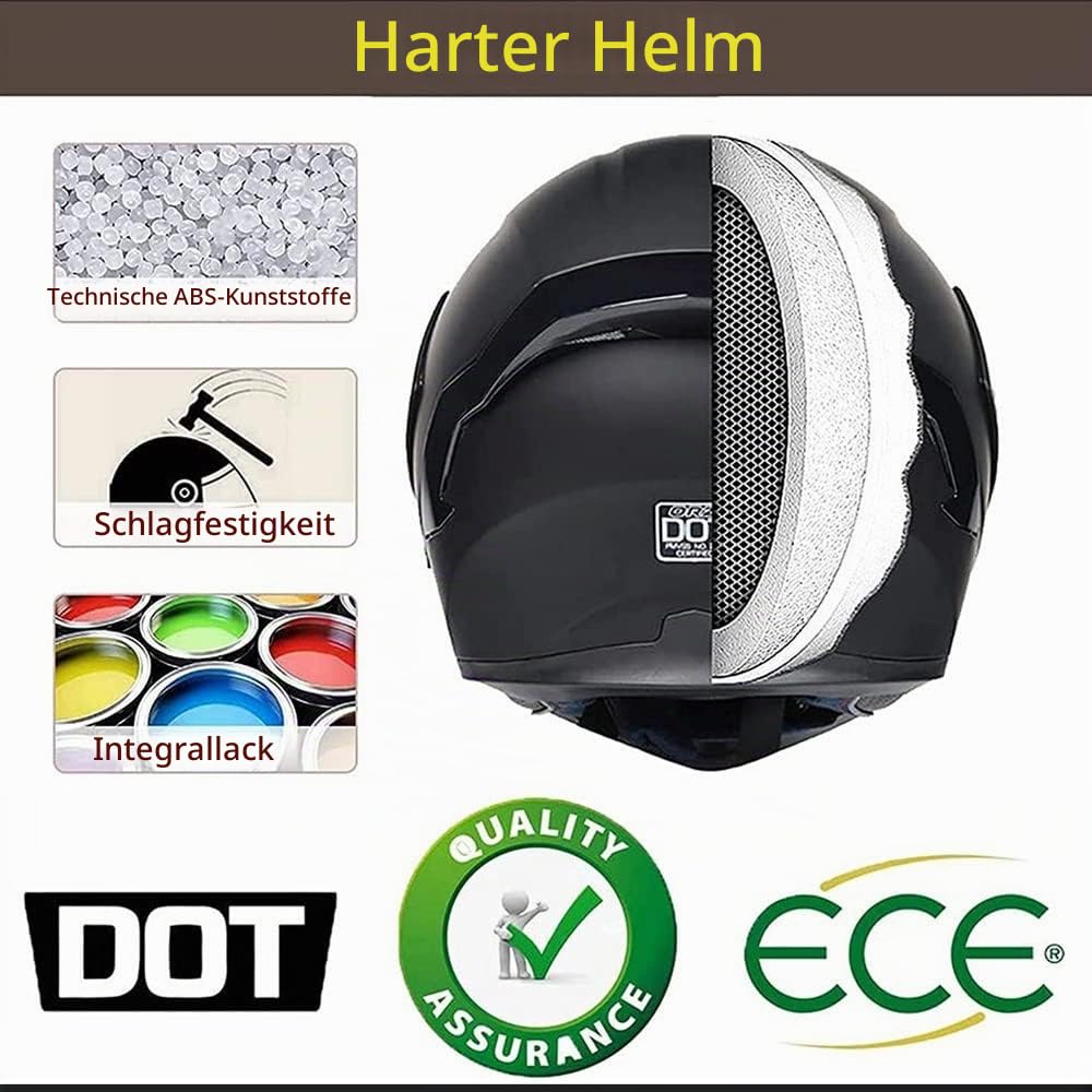 Motorradhelm mit DOT/ECE-Zugelassener Helm Motorrad Klapphelm Integrierter Motorradhelm mit Anti-Fog-Doppelvisier Vollgesichts Motorrad Rennhelm für Erwachsene Männer und Frauen