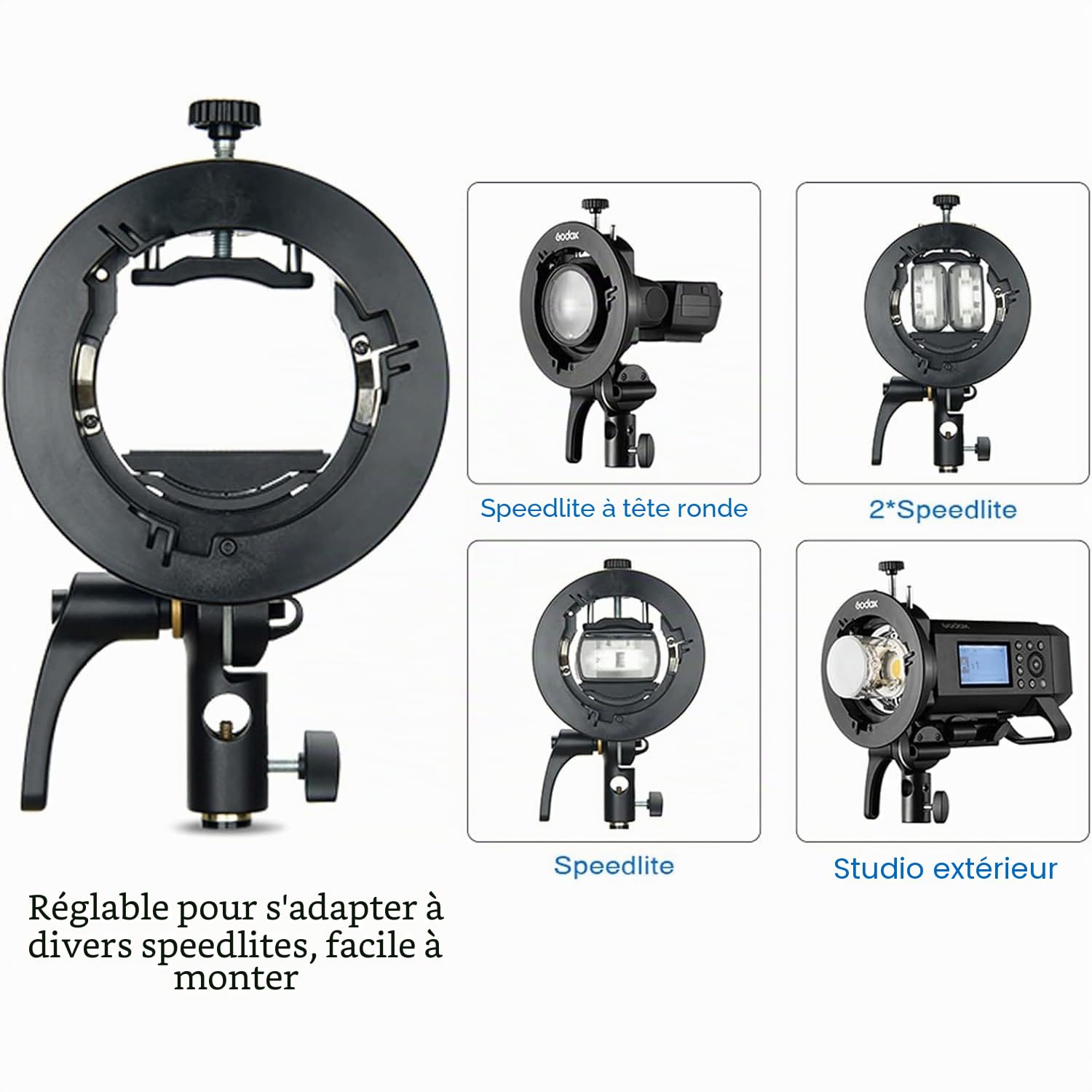 Godox S2 Speedlite Bowens Support pour Flash Godox V1,V1Pro,AD200Pro,AD200 AD400Pro et Plus,Support de Flash de Type S à Contrôle d'inclinaison Précis pour Boîte à Lumière,Parapluie,Flashde Studio