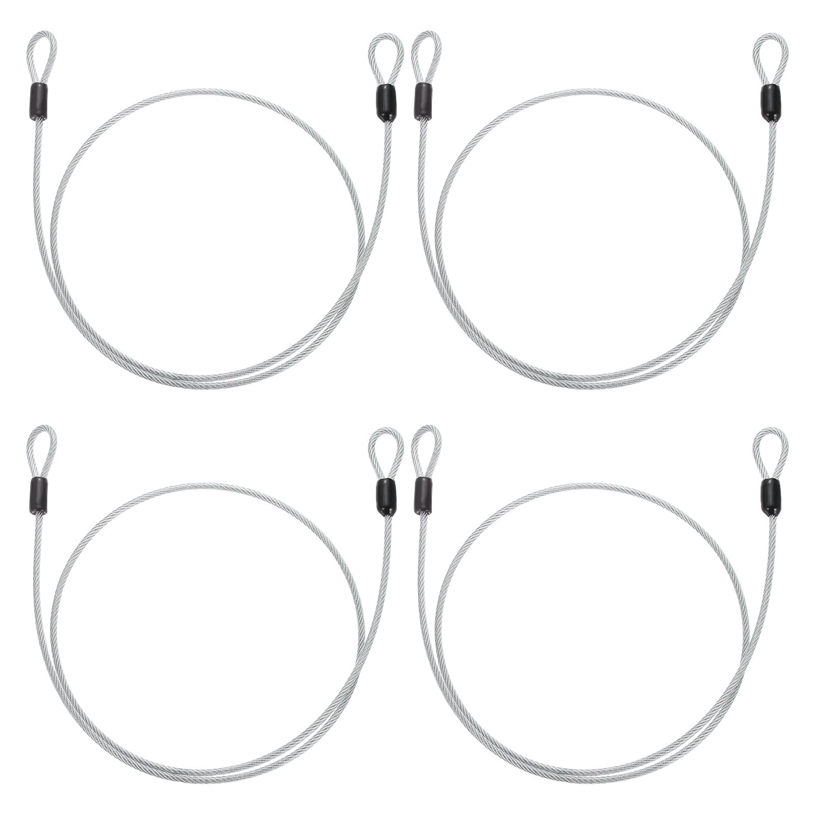 PATIKIL Security Cable Lock (3mm Dia 0.8 Meters 50kg Load, Silver) (4 Pcs) Vinyl Coated Stainless Steel Double Loops Flexible Wire Rope Safety Cable Luggage Lock Suit for - Outdoor