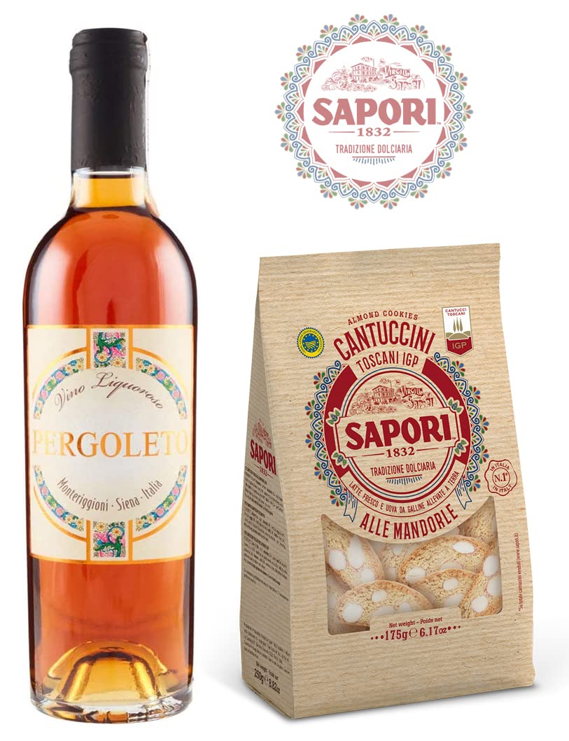 Sapori Cantuccini alle Mandorle e Vino Liquoroso Pergoleto, Confezione 2025 con Portachiavi CAIYA®