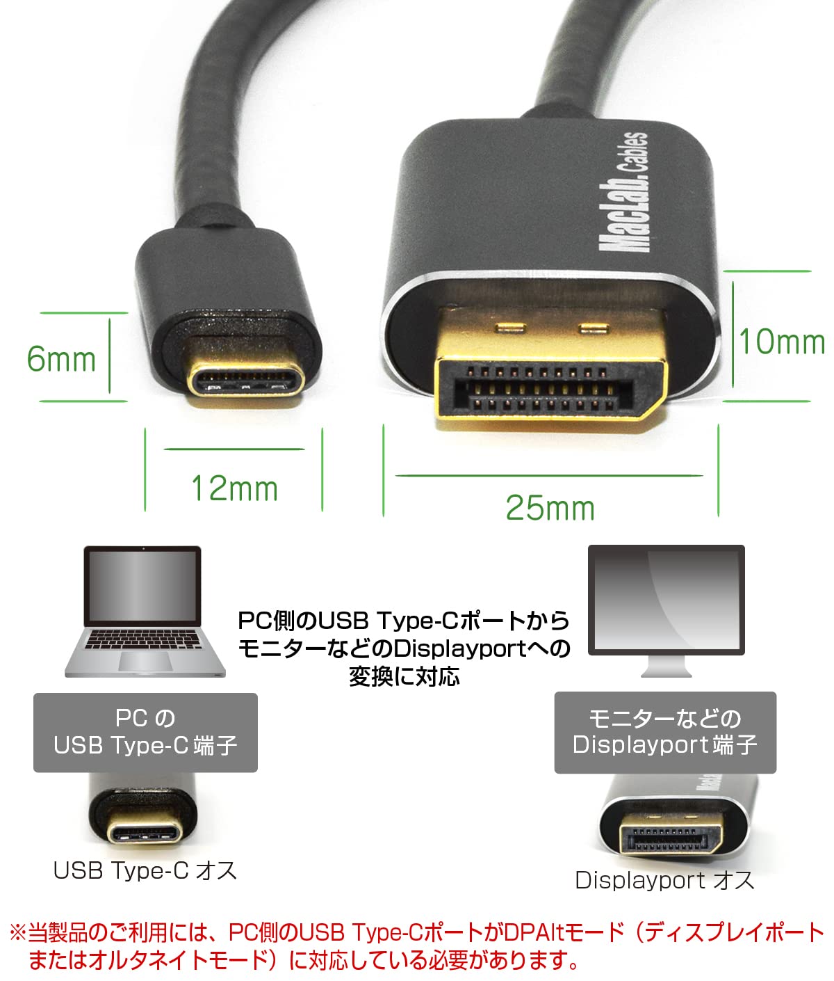 Amazon.co.jp: MacLab. USB Type-C Displayport 変換 ケーブル 1m HDR