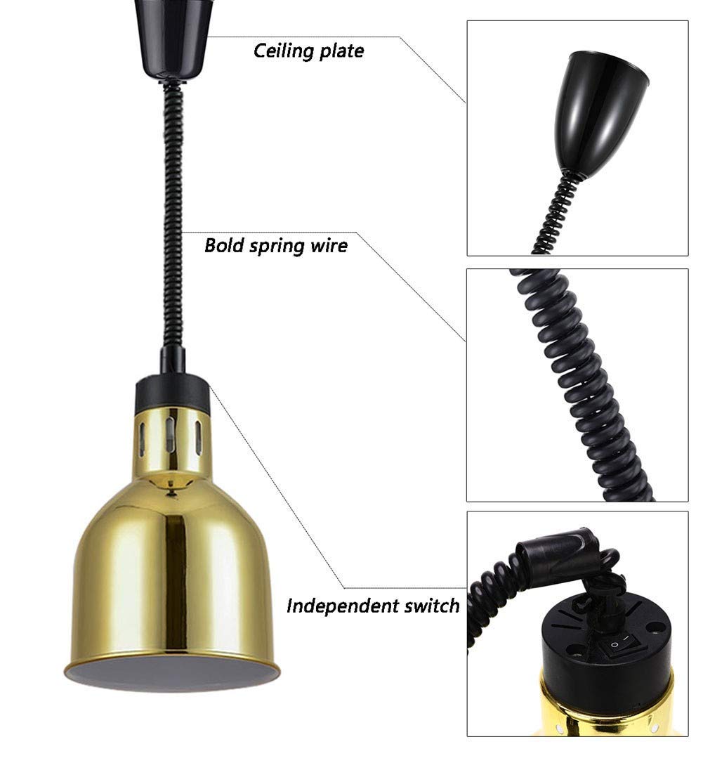 Lampa grzewcza do żywności Lampa grzewcza do żywności, lampa grzewcza do żywności, podgrzewacze żywności na przyjęcia, bufety, profesjonalne lampy grzewcze z żarówką 250 W, regulowana długoś