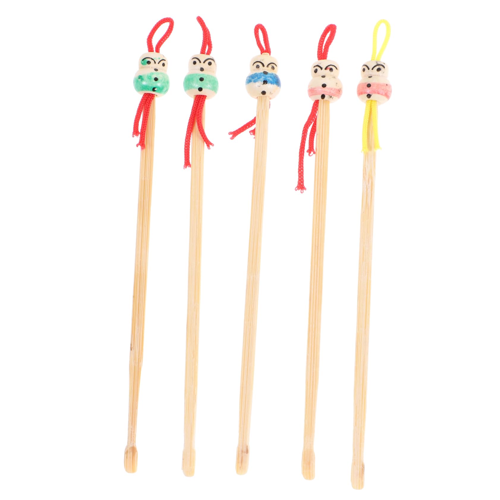 Wooden Ear Picks Set 5pcs Bamboo Ear Cleaners Doll Head Design for Personal Care and Hygiene Random Color