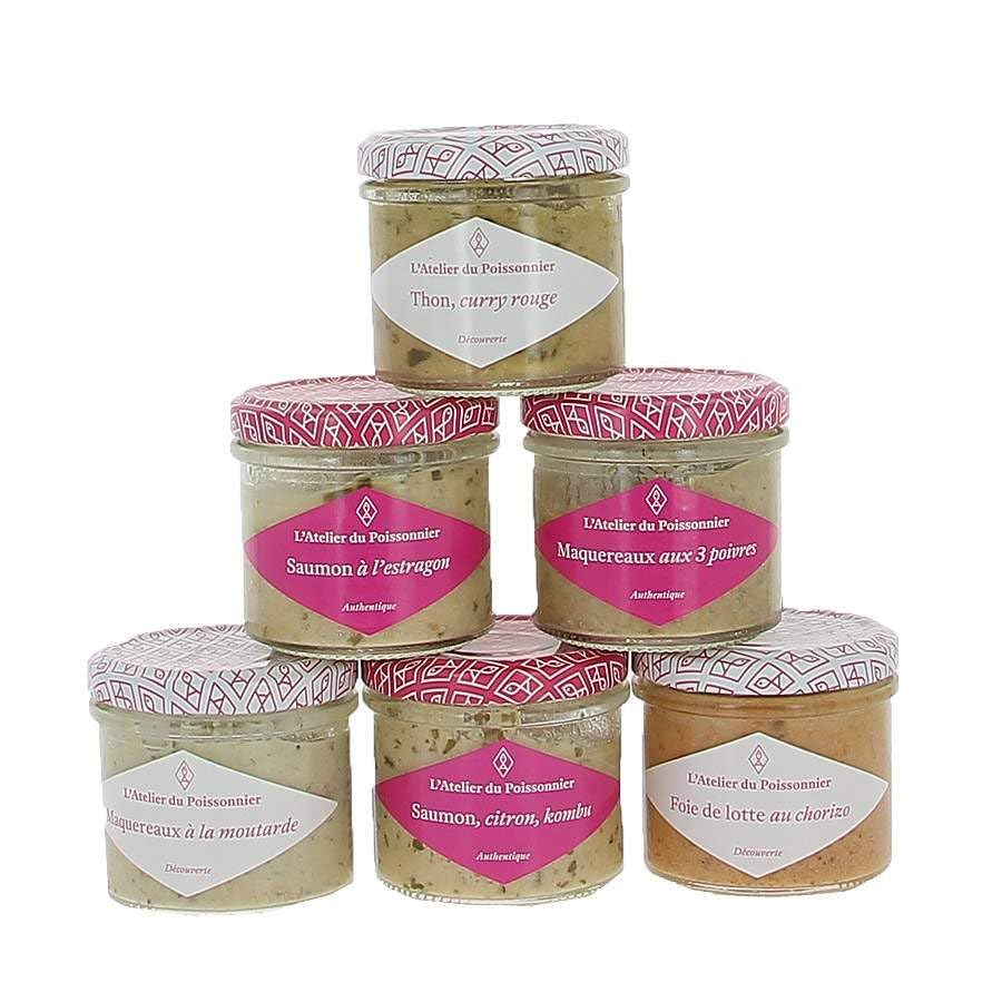 Assortiment de rillettes de poissons gamme dégustation Atelier du poissonnier - 6 pots de 90g - Produits-Normandie