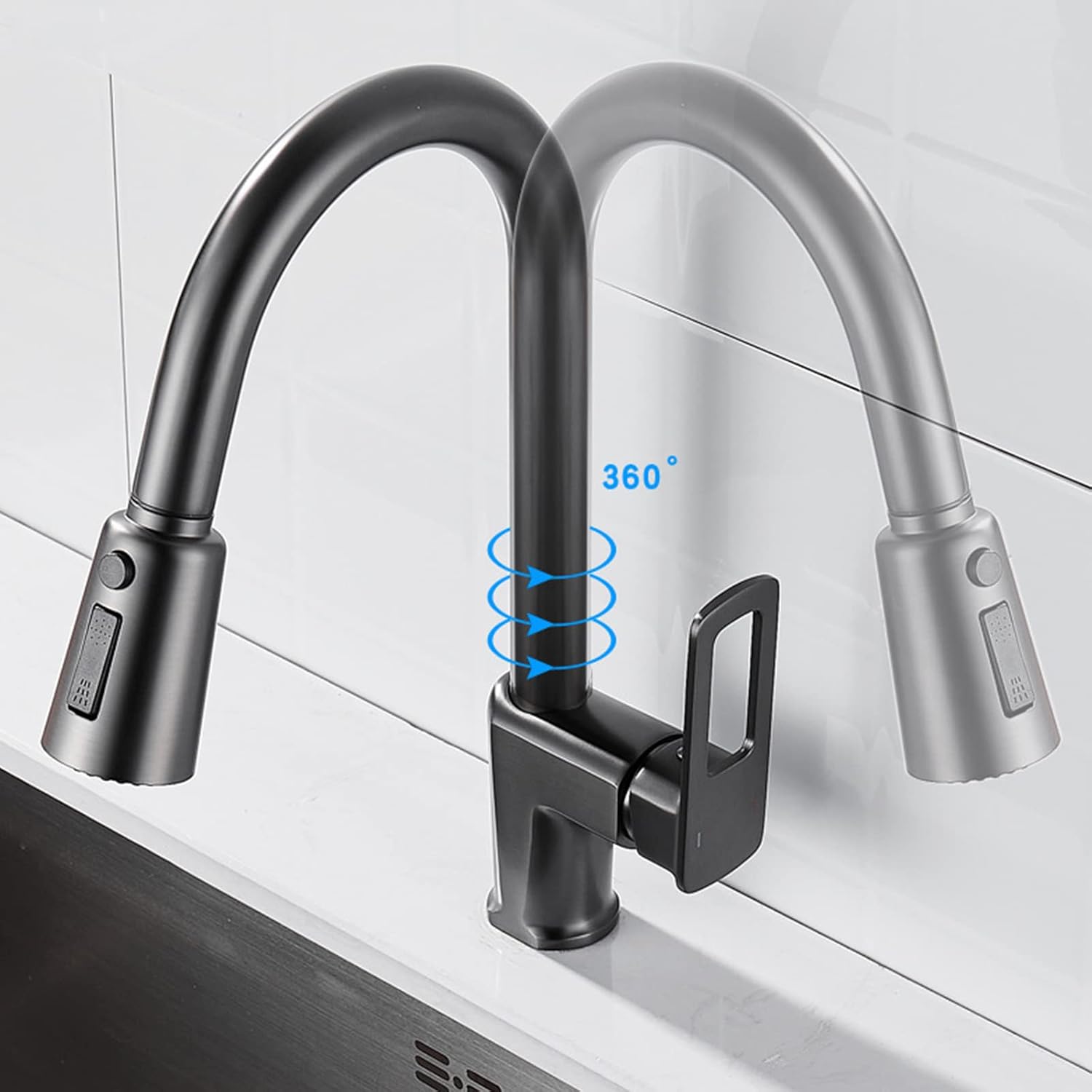 プルダウンキッチン蛇口360&deg;回転ストレッチキッチンシンクシンク3モードプルアウトスプレーコールドアンドホットウォーターキッチンミキ