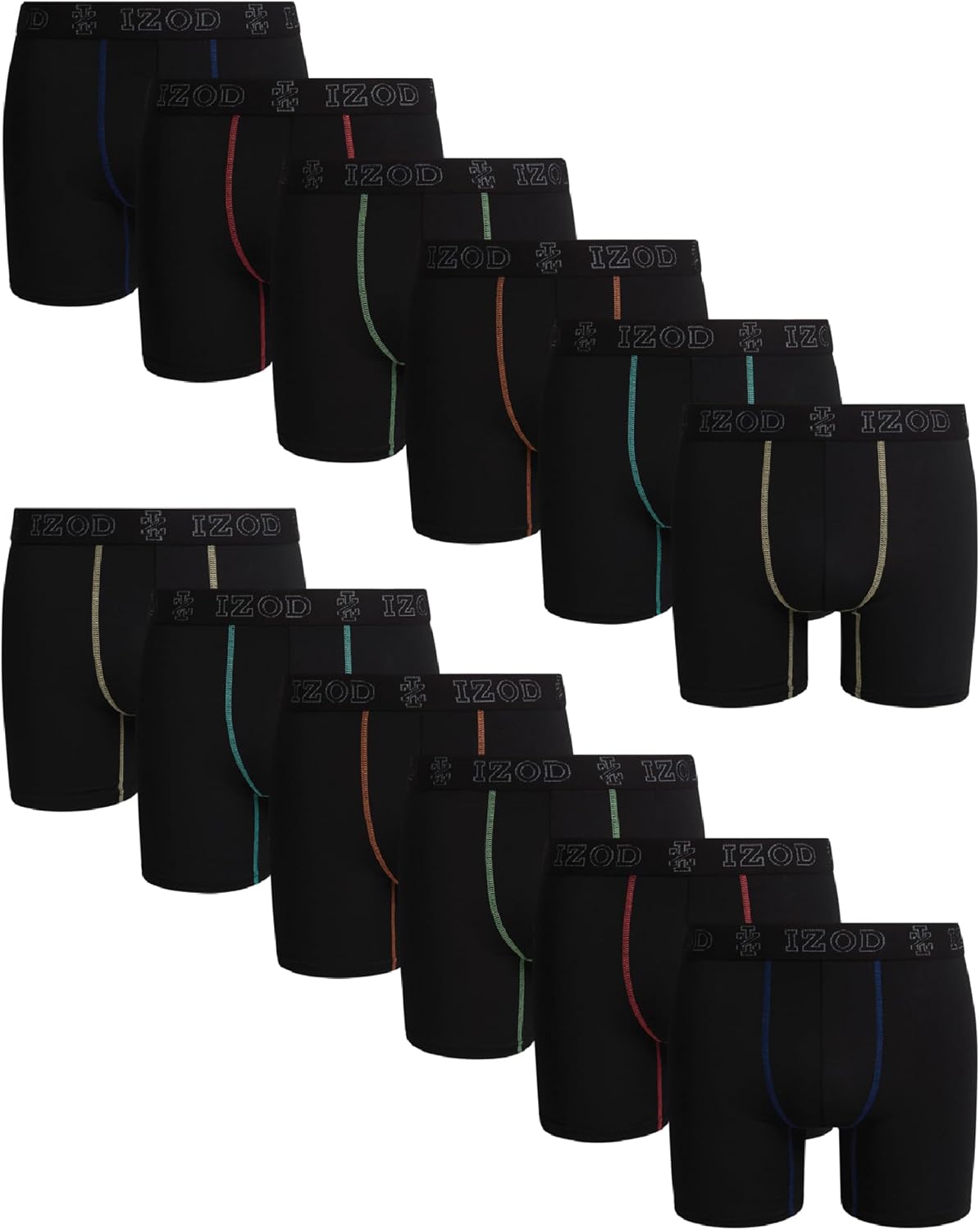 IZOD Mens Boxer Briefs - 12 Pack Ultra Soft Stretch Performance Mens Underwear Boxers with No Fly Contour Pouch, 6" Inseam