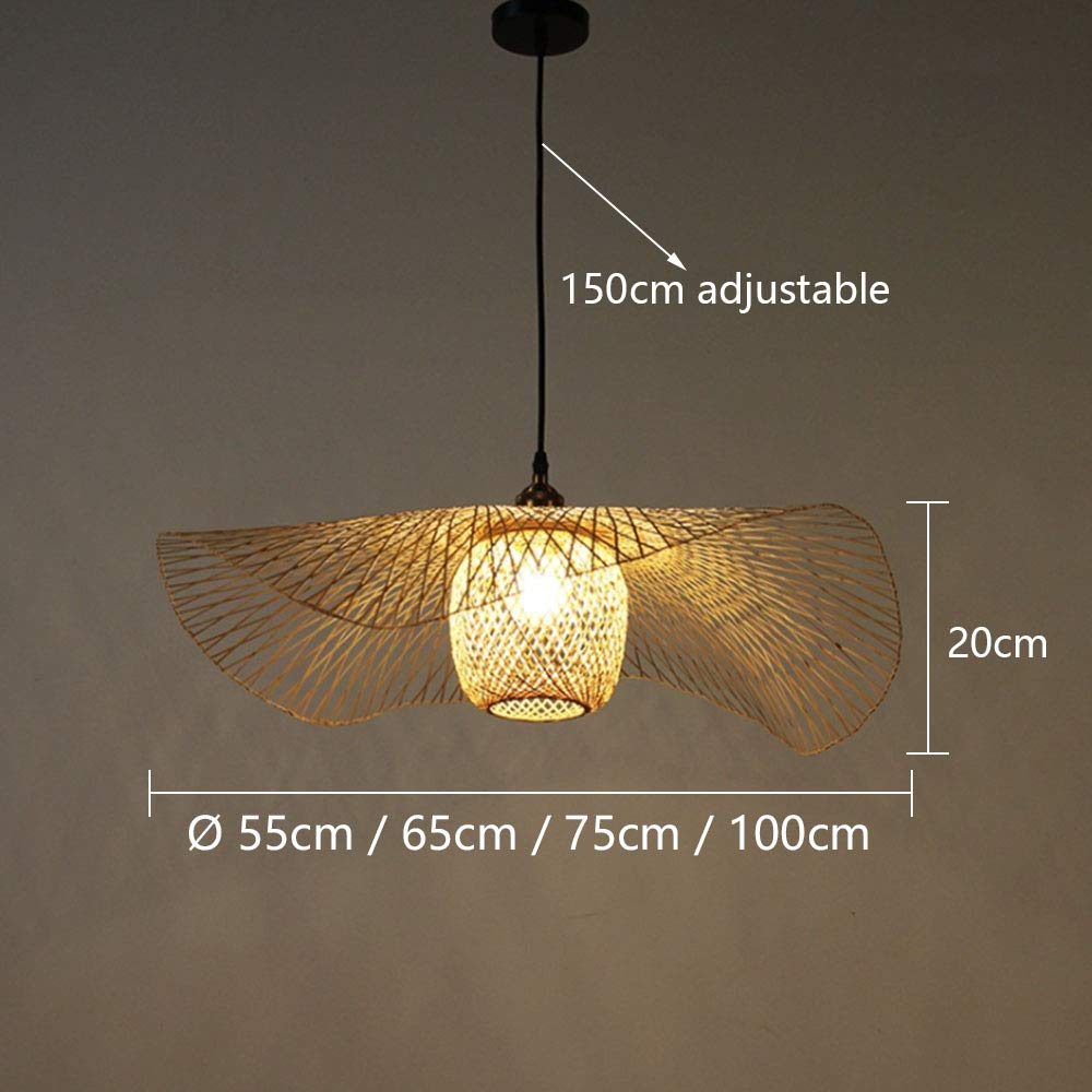 COCOL Natur Bambus Hängelampe – Handgewebt, Höhenverstellbar, E27 Fassung, 75 Cm Durchmesser, Für Wohnzimmer, Esszimmer, Schlafzimmer