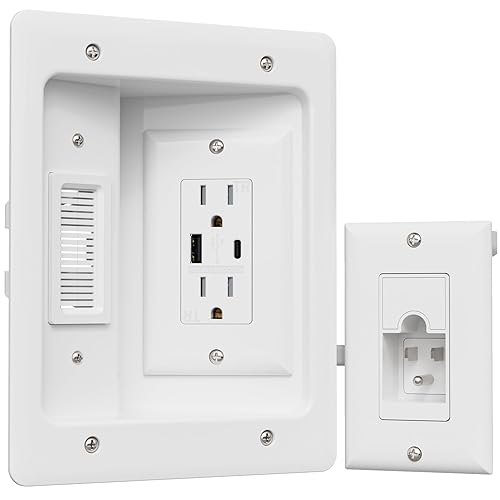 Ocultador de cable de TV para TV montado en la pared, kit de gestión de cables en la pared, caja de tomacorriente, ocultador de cable de salida