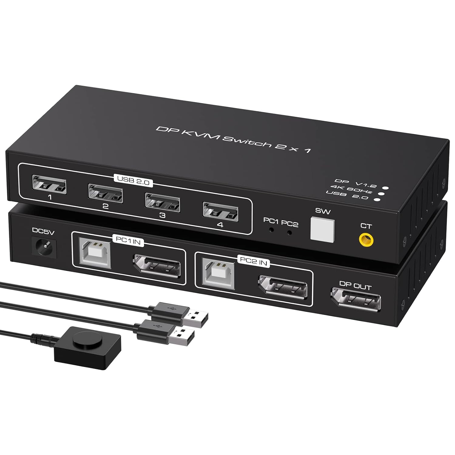 KVM Switch DisplayPort 2 Port 4K 60Hz USB2.0 DP 1.2 for DP KVM Switches